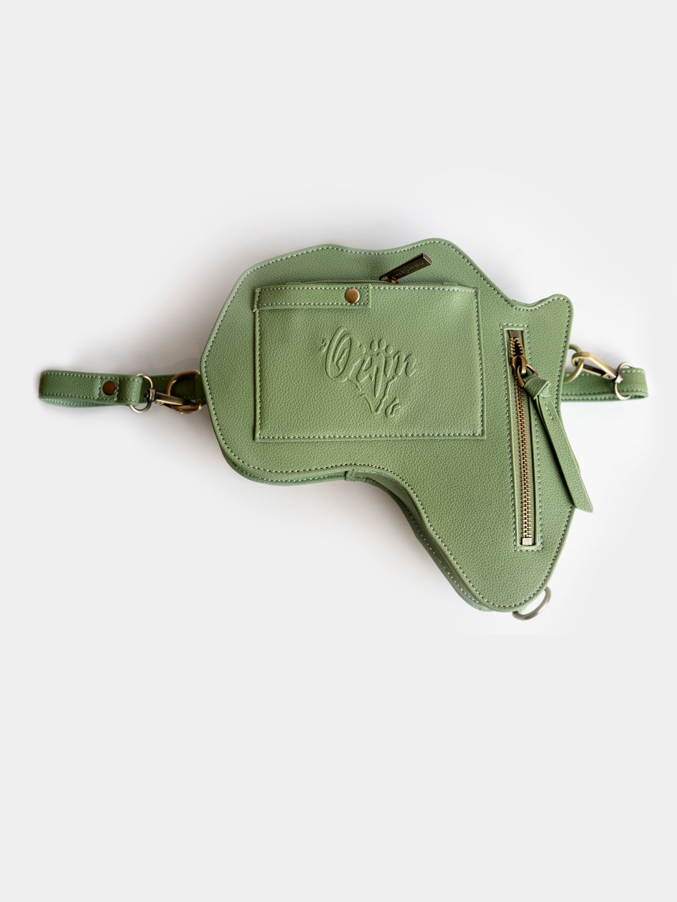 🌱 VEGAN Africa Fanny Pack/ CrossBody Bag - Moringa Green microfiber leather  | ORIJIN CULTURE 