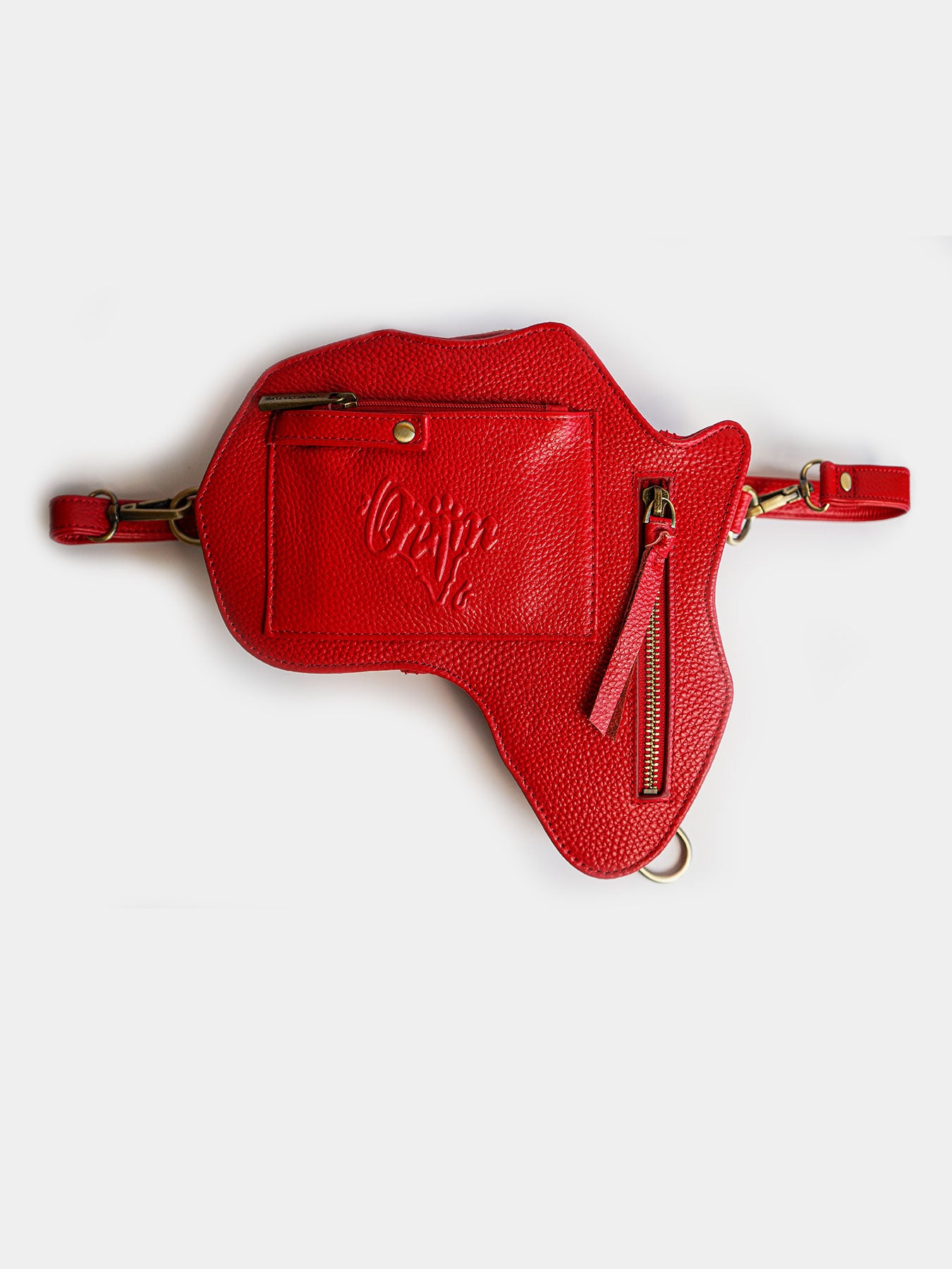 Africa Fanny Pack/ CrossBody Bag - Red Leather - SHOP | Orijin Culture