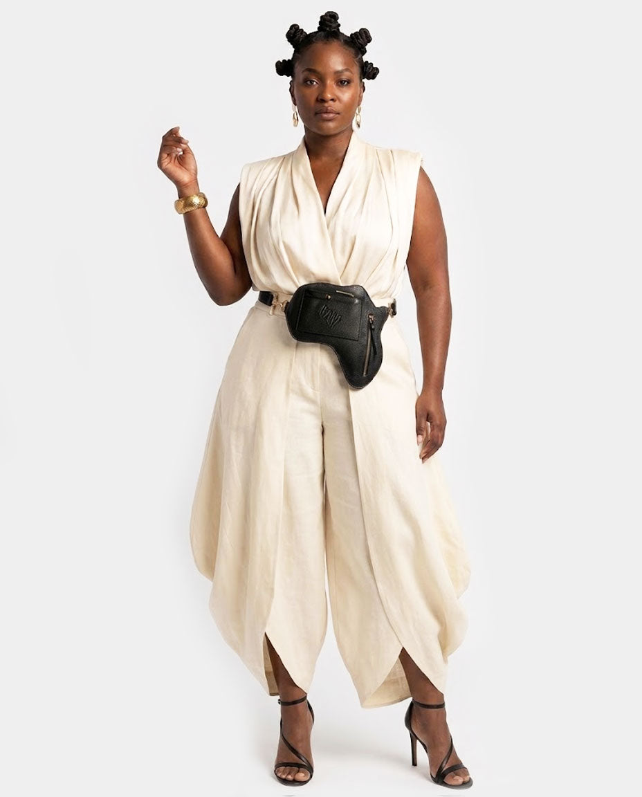 Africa Fanny Pack/ CrossBody Bag - Black Leather