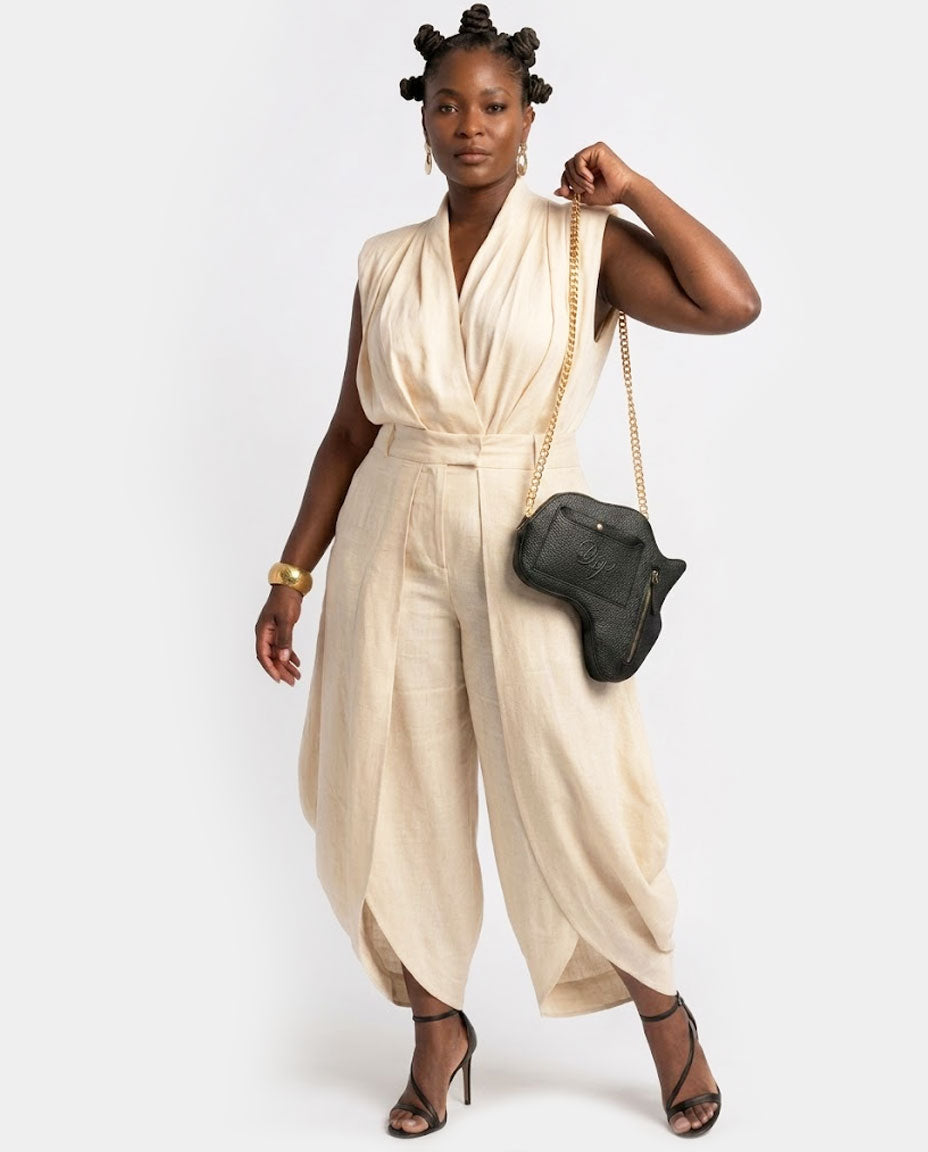 Africa Fanny Pack/ CrossBody Bag - Black Leather