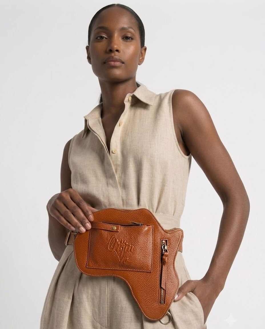 Africa Fanny Pack/ CrossBody Bag- Brown Leather