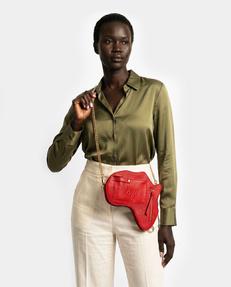 Africa Fanny Pack/ CrossBody Bag - Red Leather