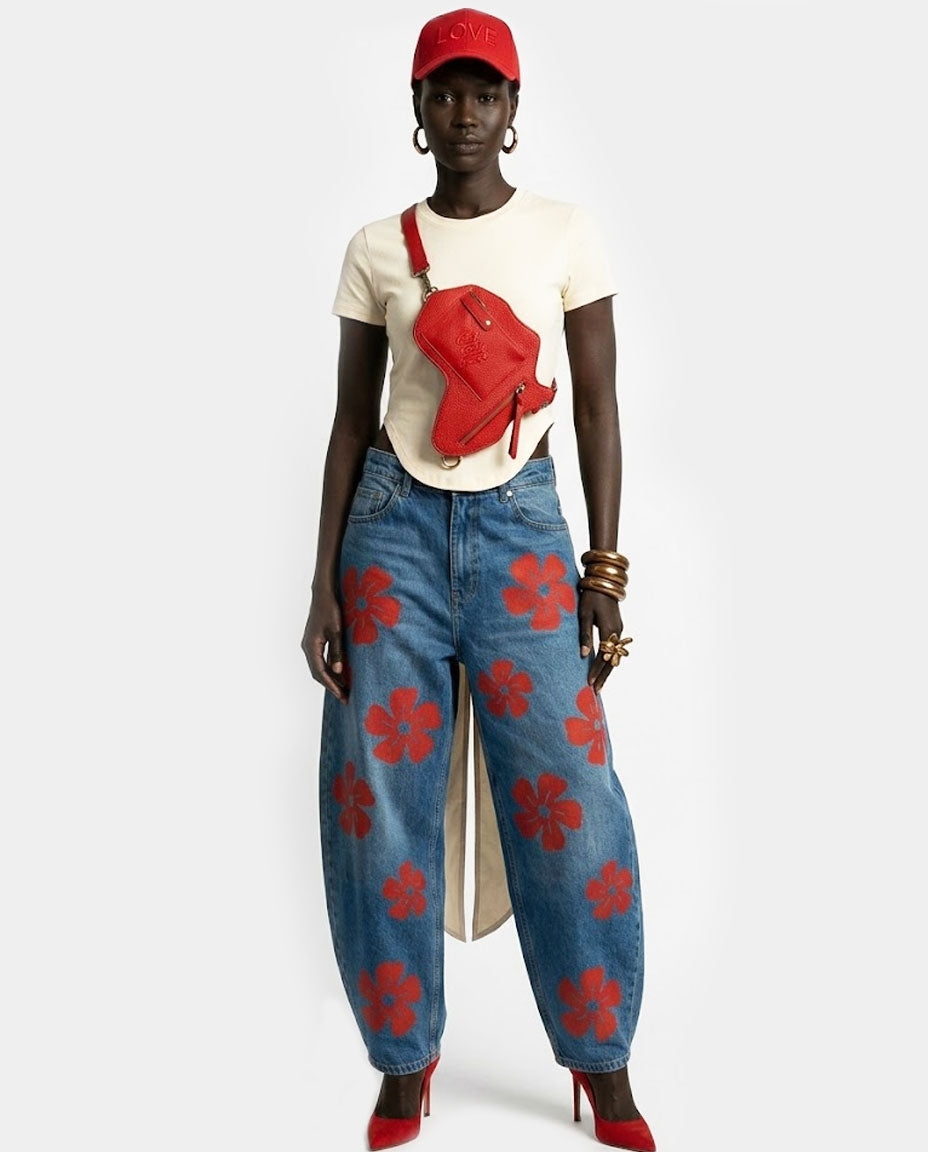 Africa Fanny Pack/ CrossBody Bag - Red Leather