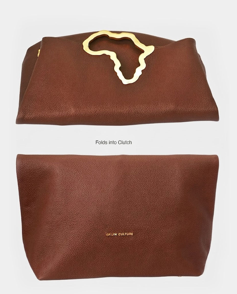 Africa Tote Bag | Coco Brown Full-Grain Leather Convertible Clutch