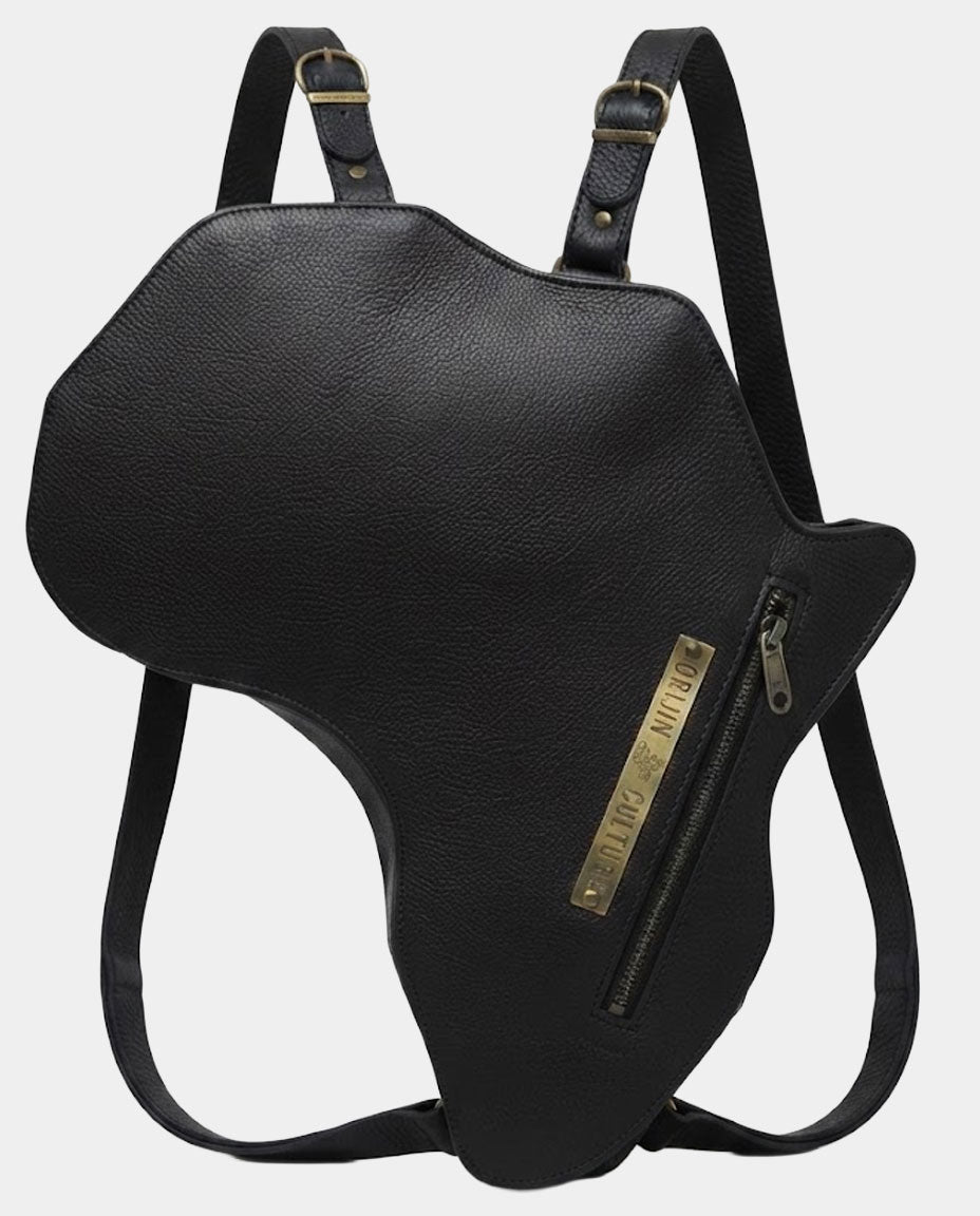 Africa shaped Bag / Backpack- Black Leather (Large) 