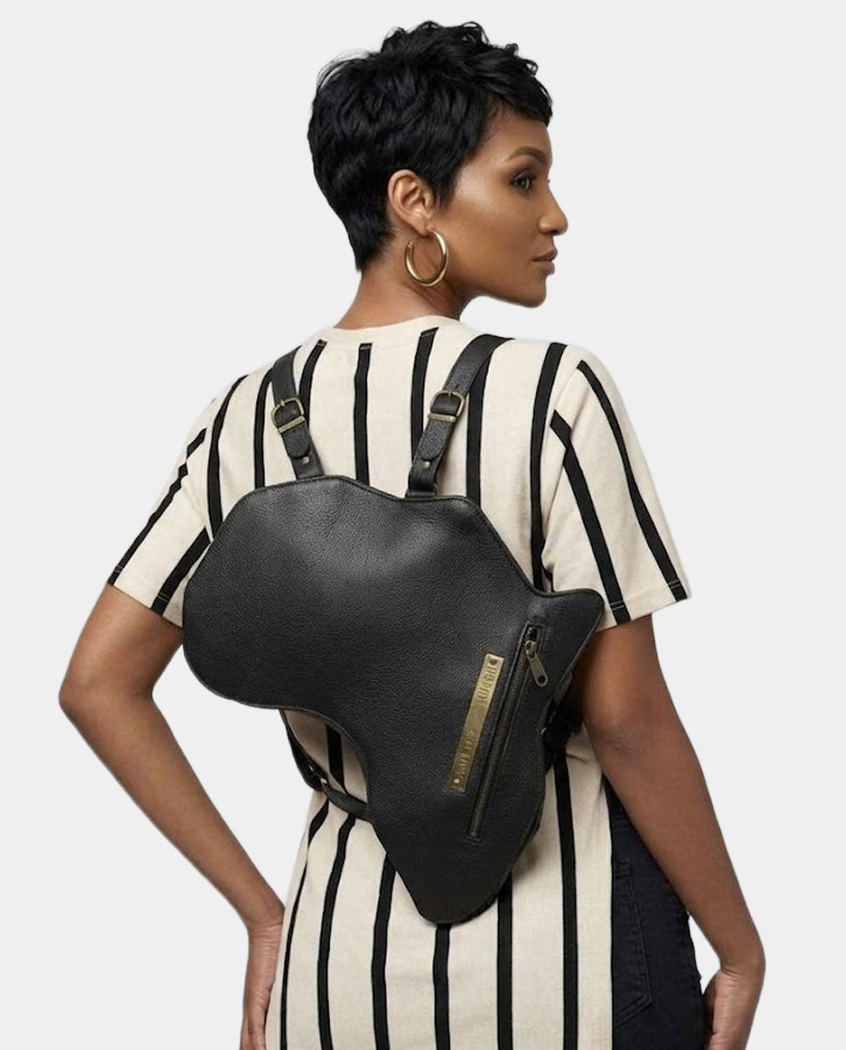 Africa Bag / Backpack - Black Leather (Medium)