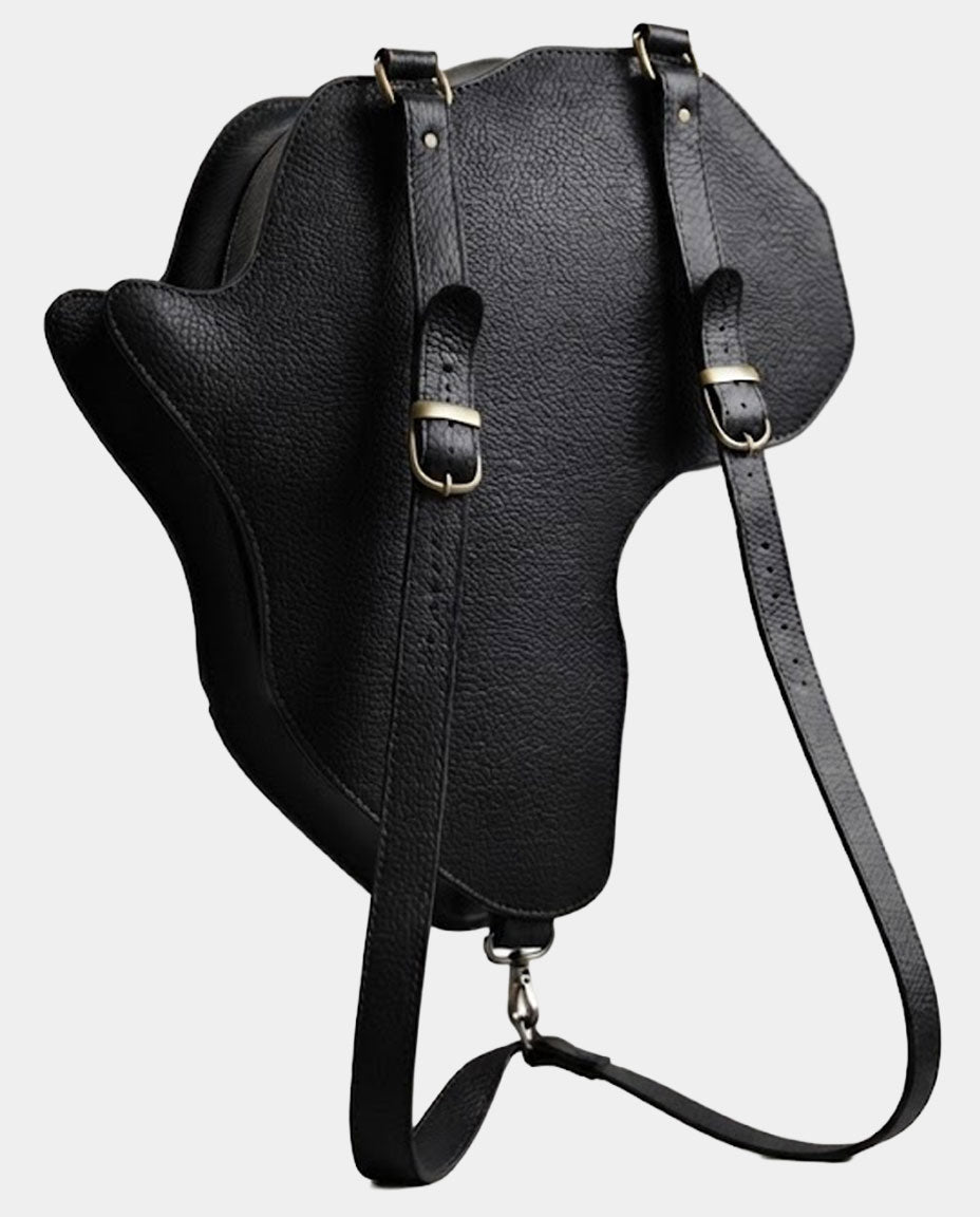 Africa shaped Bag / Backpack- Black Leather (Large) ...
