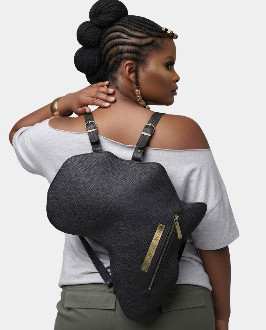 Africa shaped Bag / Backpack- Black Leather (Large) ...
