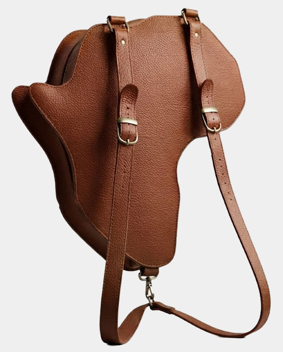 Africa shaped Bag / Backpack- Brown Leather (Large)