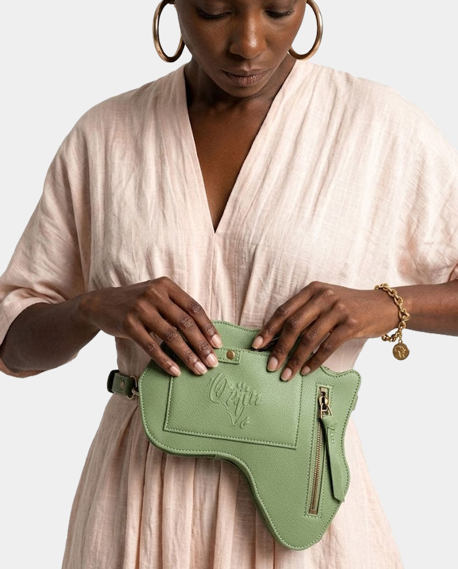 🌱 VEGAN Africa Fanny Pack/ CrossBody Bag - Moringa Green Vegan Leather (NEW)