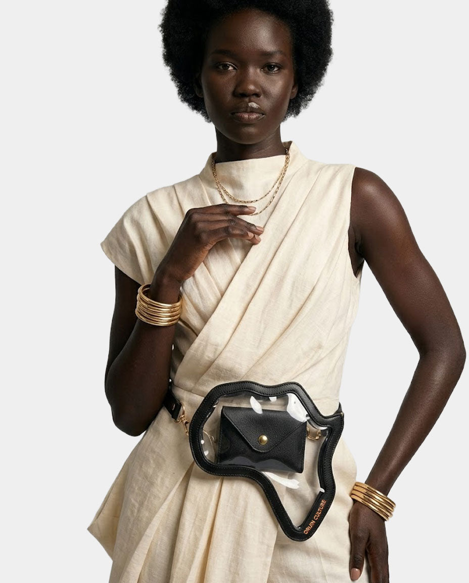NEW! Clear Africa Fanny Pack/ CrossBody Bag- Black Leather