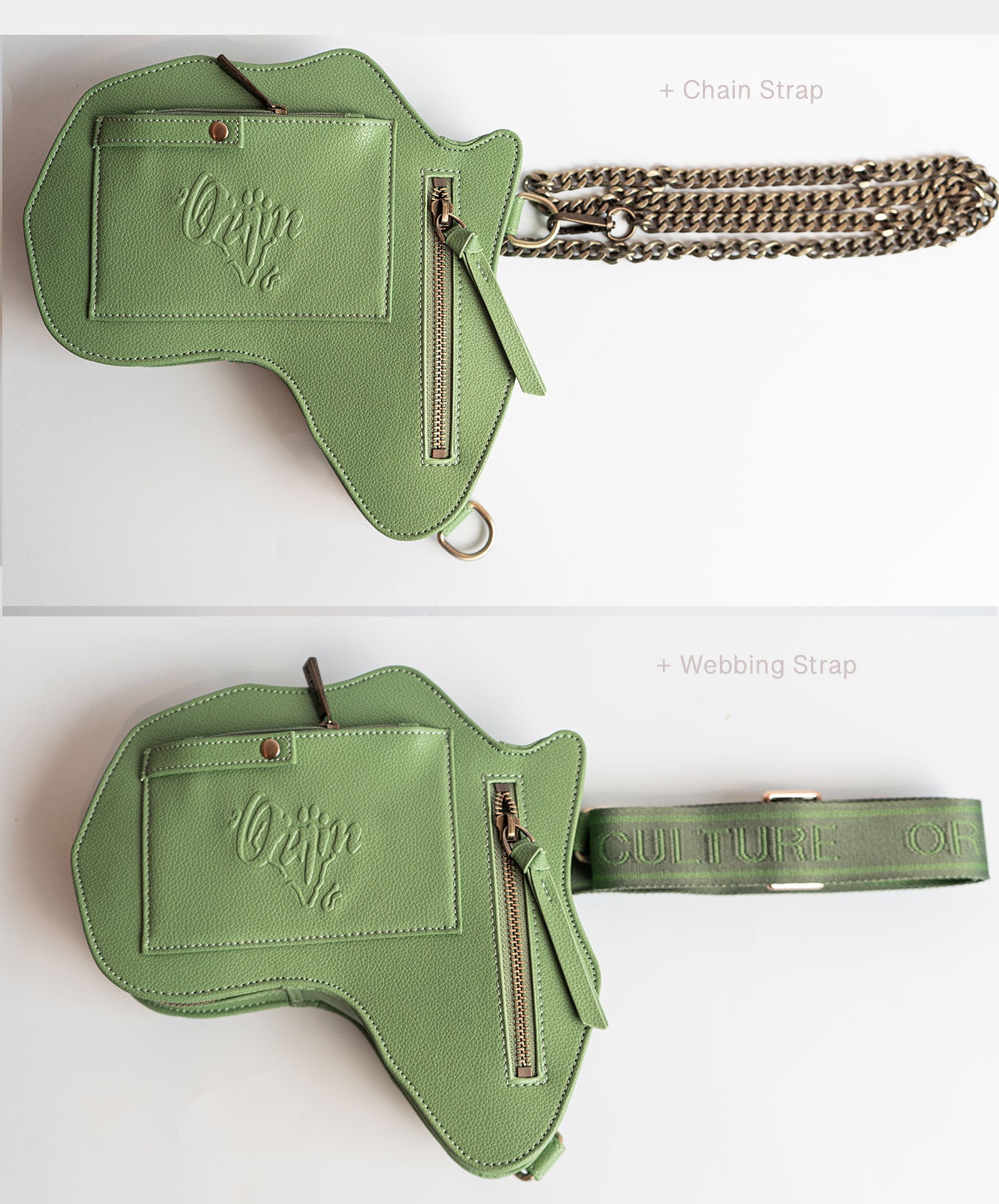 🌱 VEGAN Africa Fanny Pack/ CrossBody Bag - Moringa Green Vegan Leather (NEW) - SHOP | Orijin Culture
