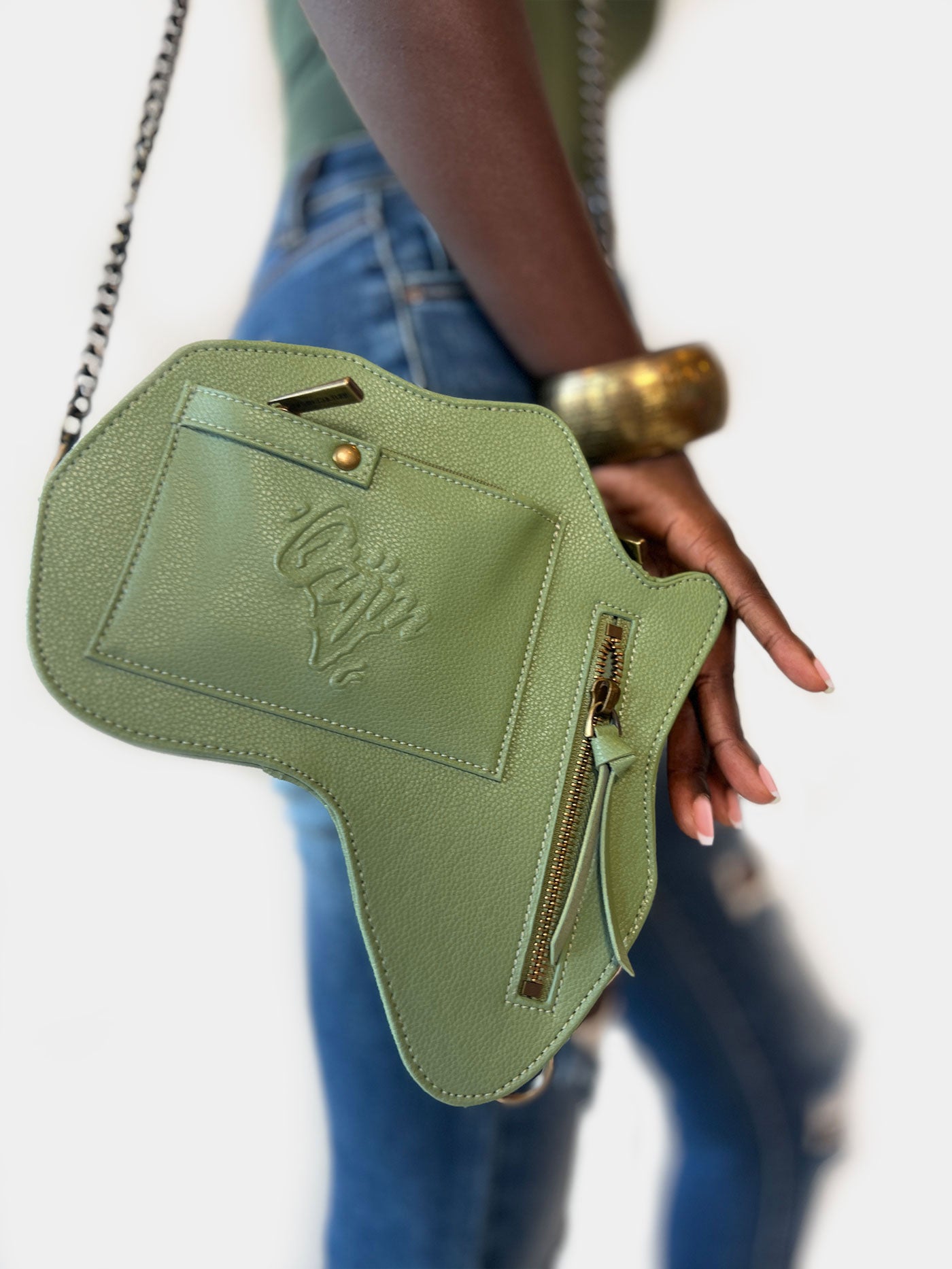 VEGAN Africa Fanny Pack/ CrossBody Bag - Moringa Green microfiber leather  | ORIJIN CULTURE
