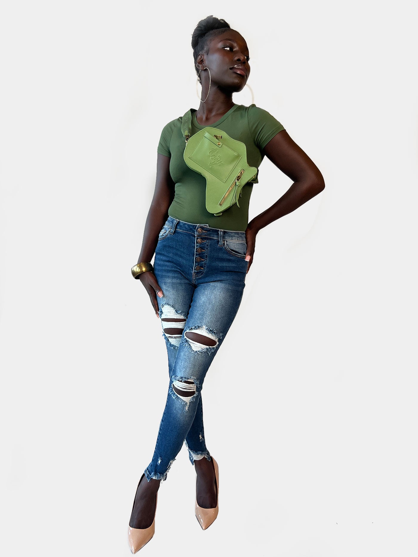 VEGAN Africa Fanny Pack/ CrossBody Bag - Moringa Green Vegan Leather (NEW) - SHOP | Orijin Culture