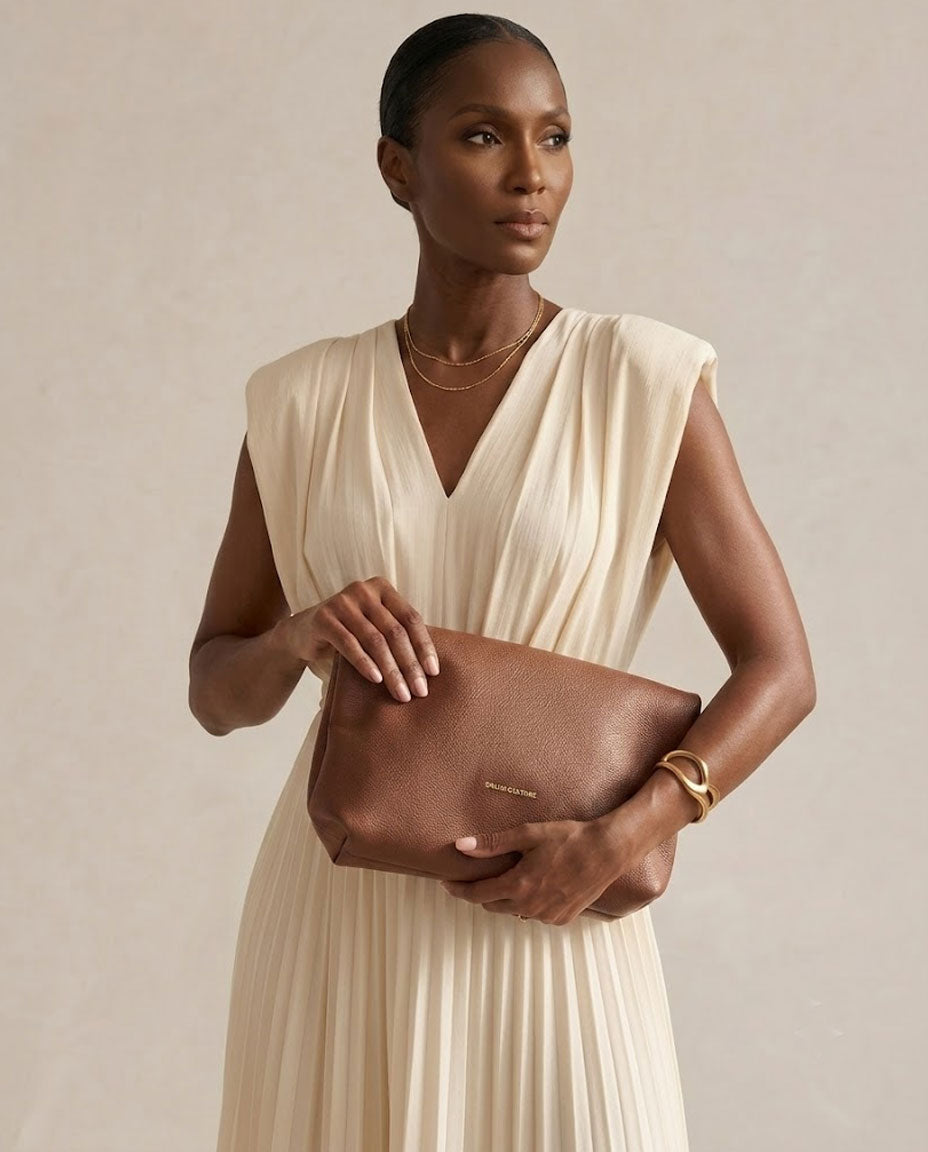 Africa Tote Bag | Coco Brown Full-Grain Leather Convertible Clutch