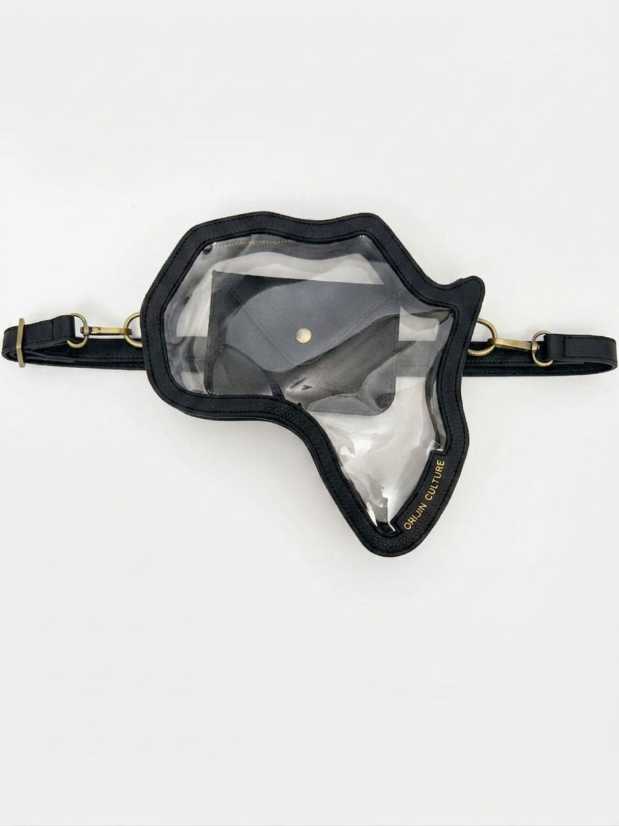 NEW! Clear Africa Fanny Pack/ CrossBody Bag- Black Leather