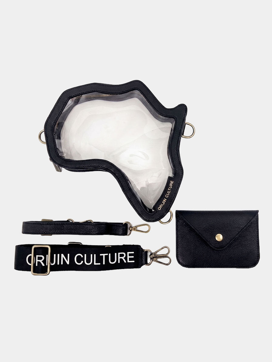 NEW! Clear Africa Fanny Pack/ CrossBody Bag- Black Leather