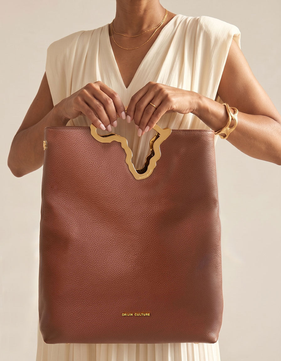 Africa Tote Bag | Coco Brown Full-Grain Leather Convertible Clutch