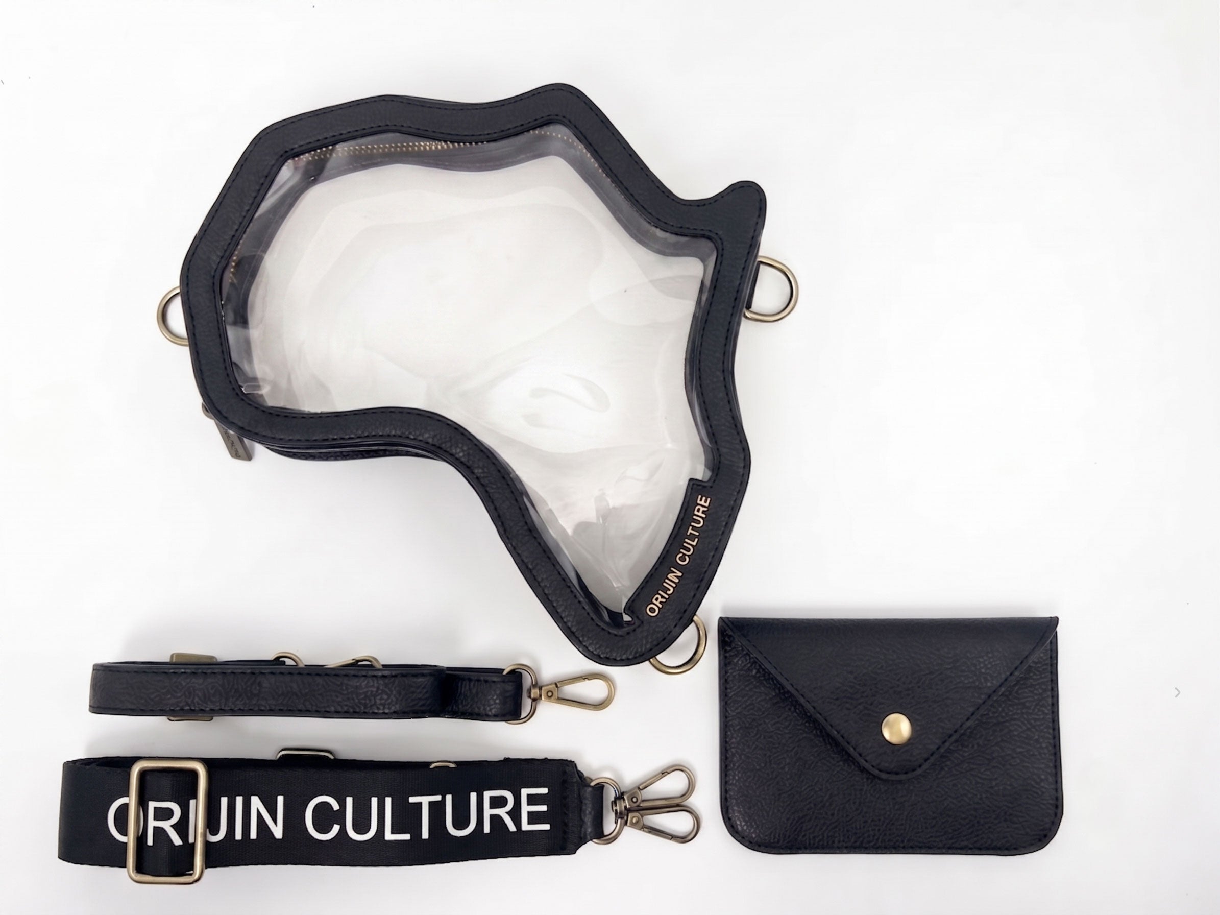 NEW! Clear Africa Fanny Pack/ CrossBody Bag- Black Leather