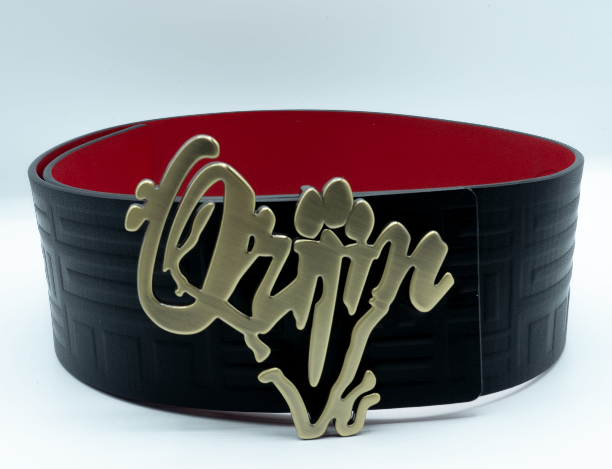 Orijin Logo Reversible Wide Leather Belt (Black/Red) - SHOP | Orijin Culture 