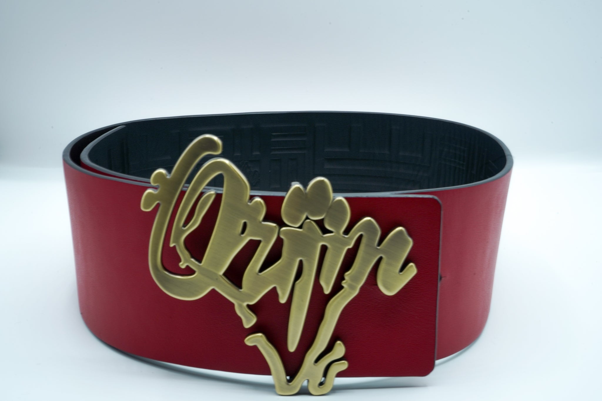 Orijin Logo Reversible Wide Leather Belt (Black/Red) - SHOP | Orijin Culture 