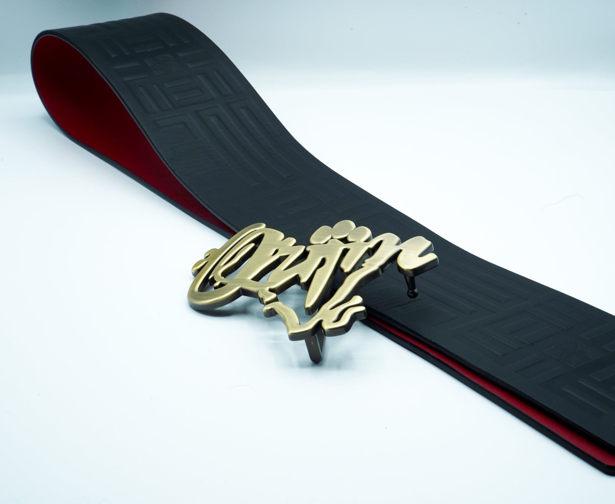 Orijin Logo Reversible Wide Leather Belt (Black/Red) - SHOP | Orijin Culture