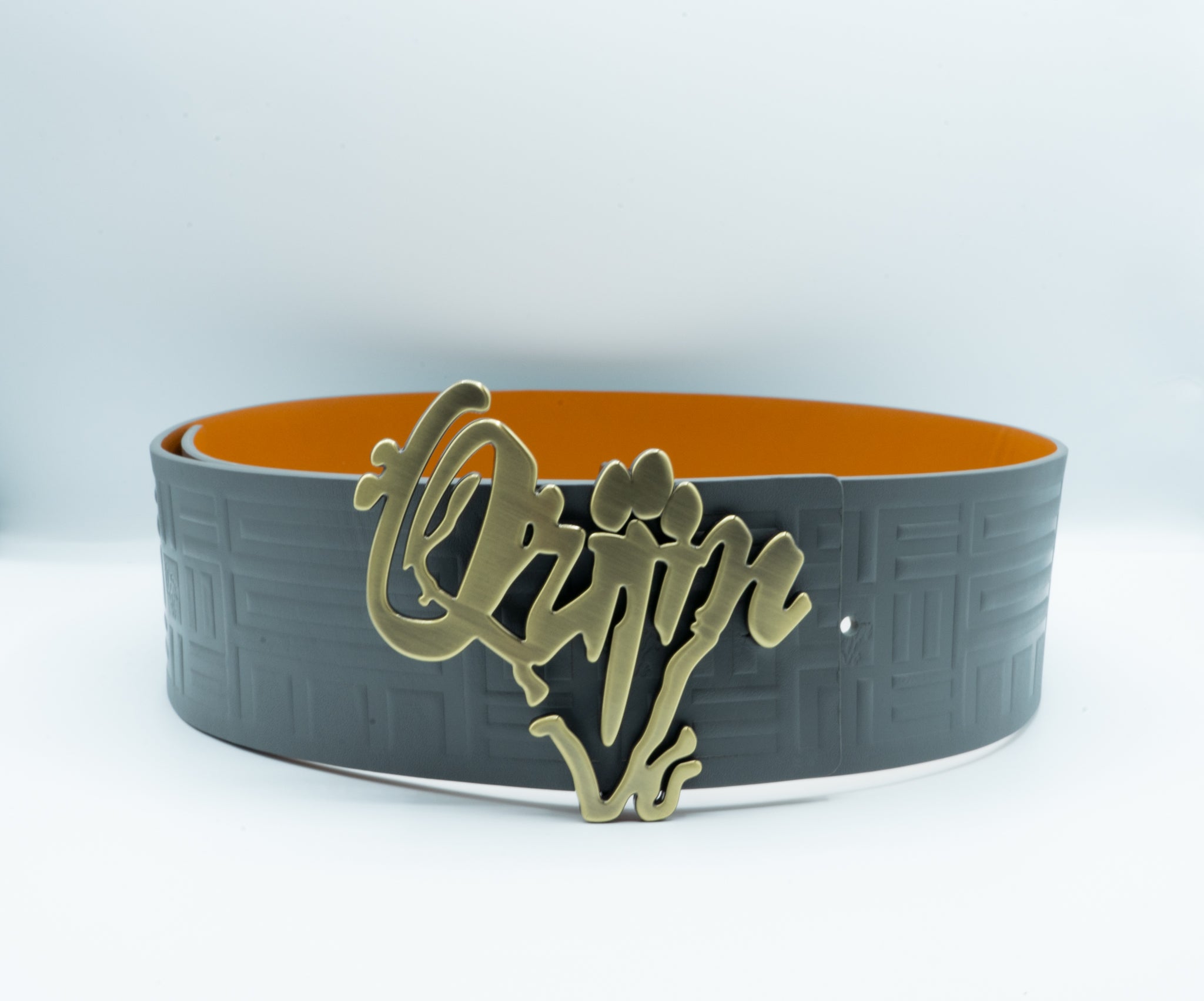 Orijin Logo Reversible Wide Leather Belt (Brown/Grey) - SHOP | Orijin Culture 