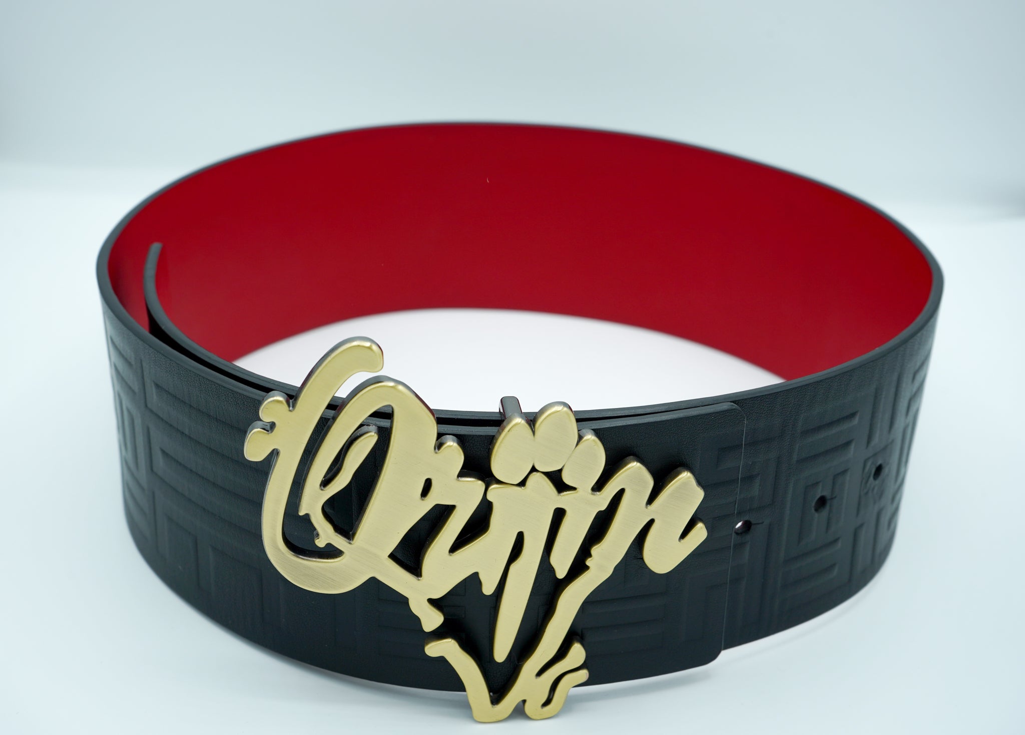 Orijin Logo Reversible Wide Leather Belt (Black/Red) - SHOP | Orijin Culture 