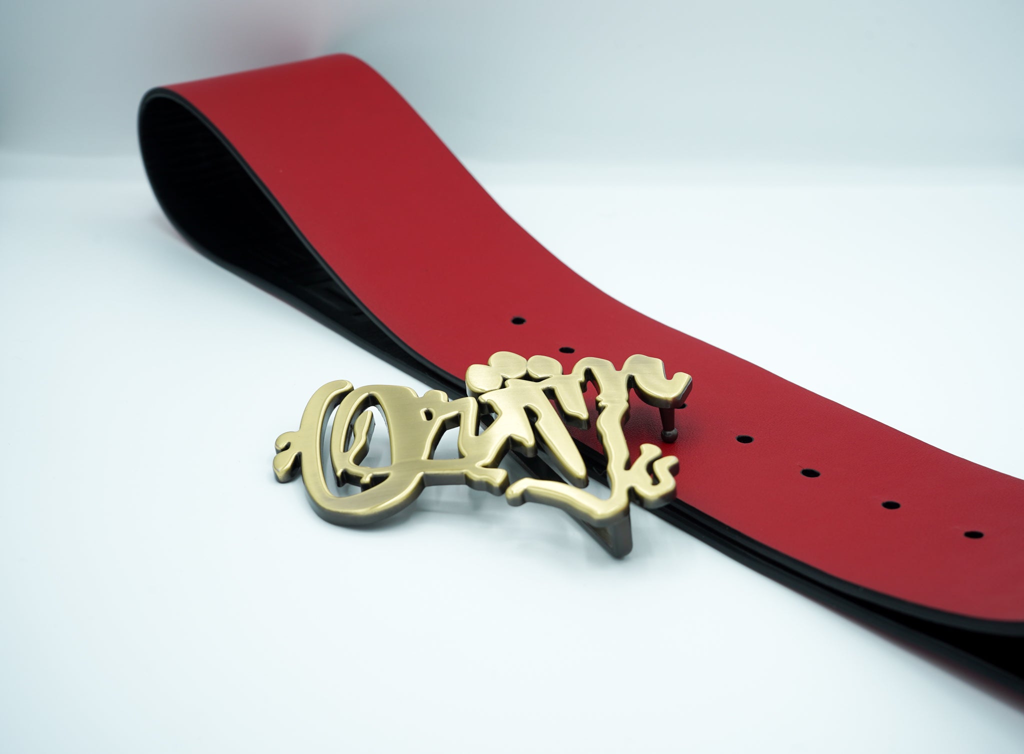 Orijin Logo Reversible Wide Leather Belt (Black/Red) - SHOP | Orijin Culture