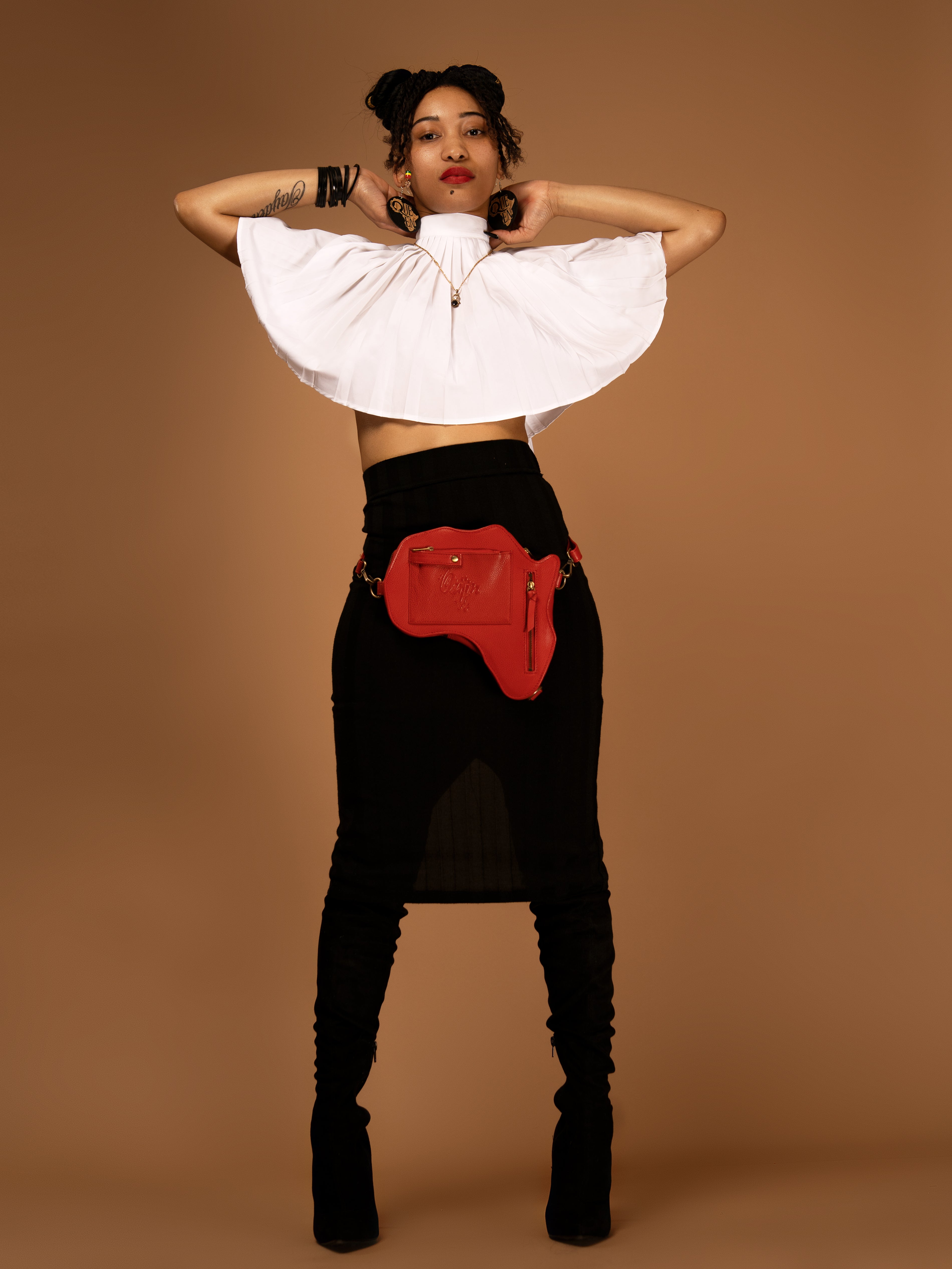 Africa Fanny Pack/ CrossBody Bag - Red Leather - SHOP | Orijin Culture