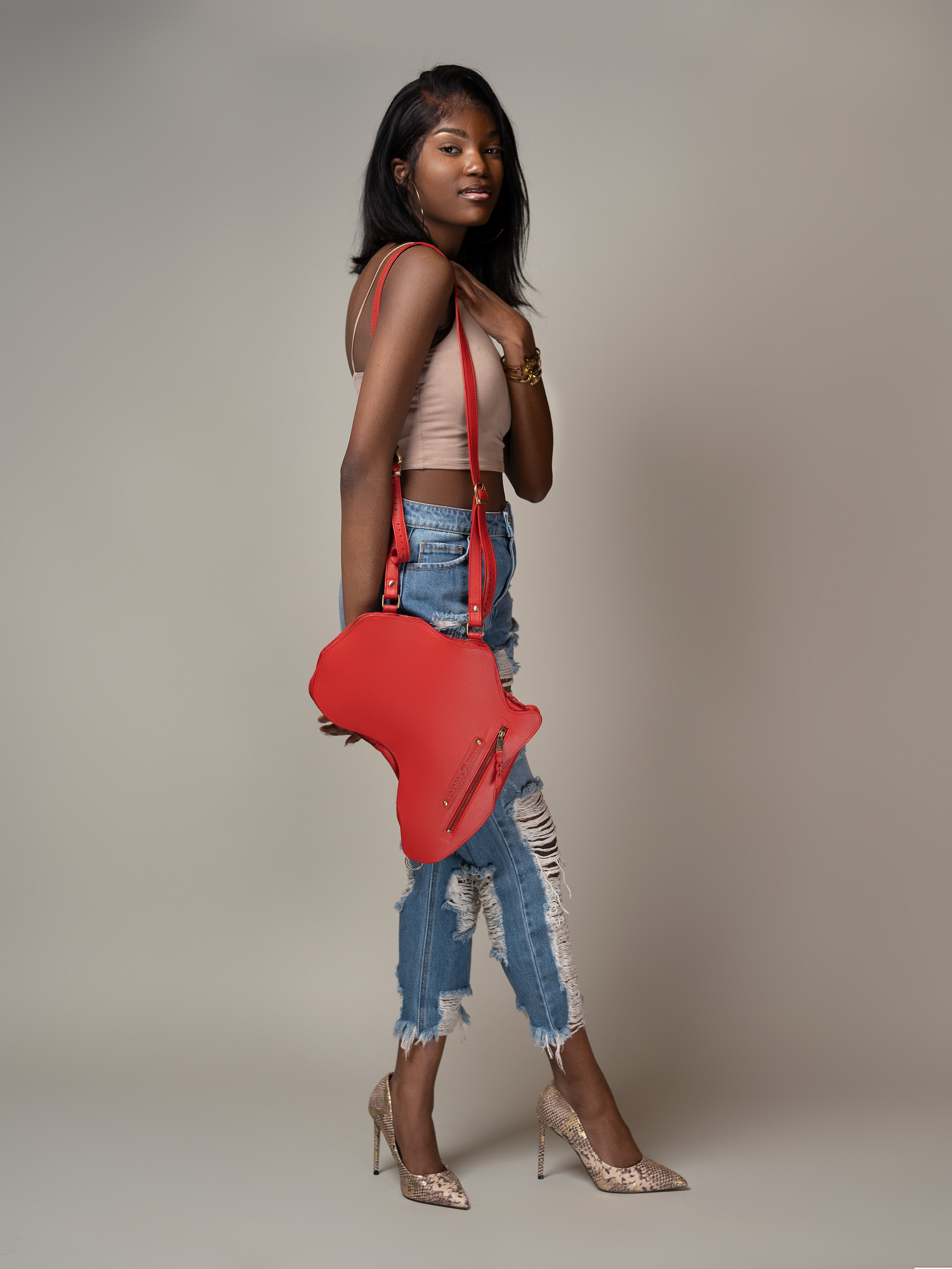 Africa Bag / Backpack- Red Leather(M) - SHOP | Orijin Culture 