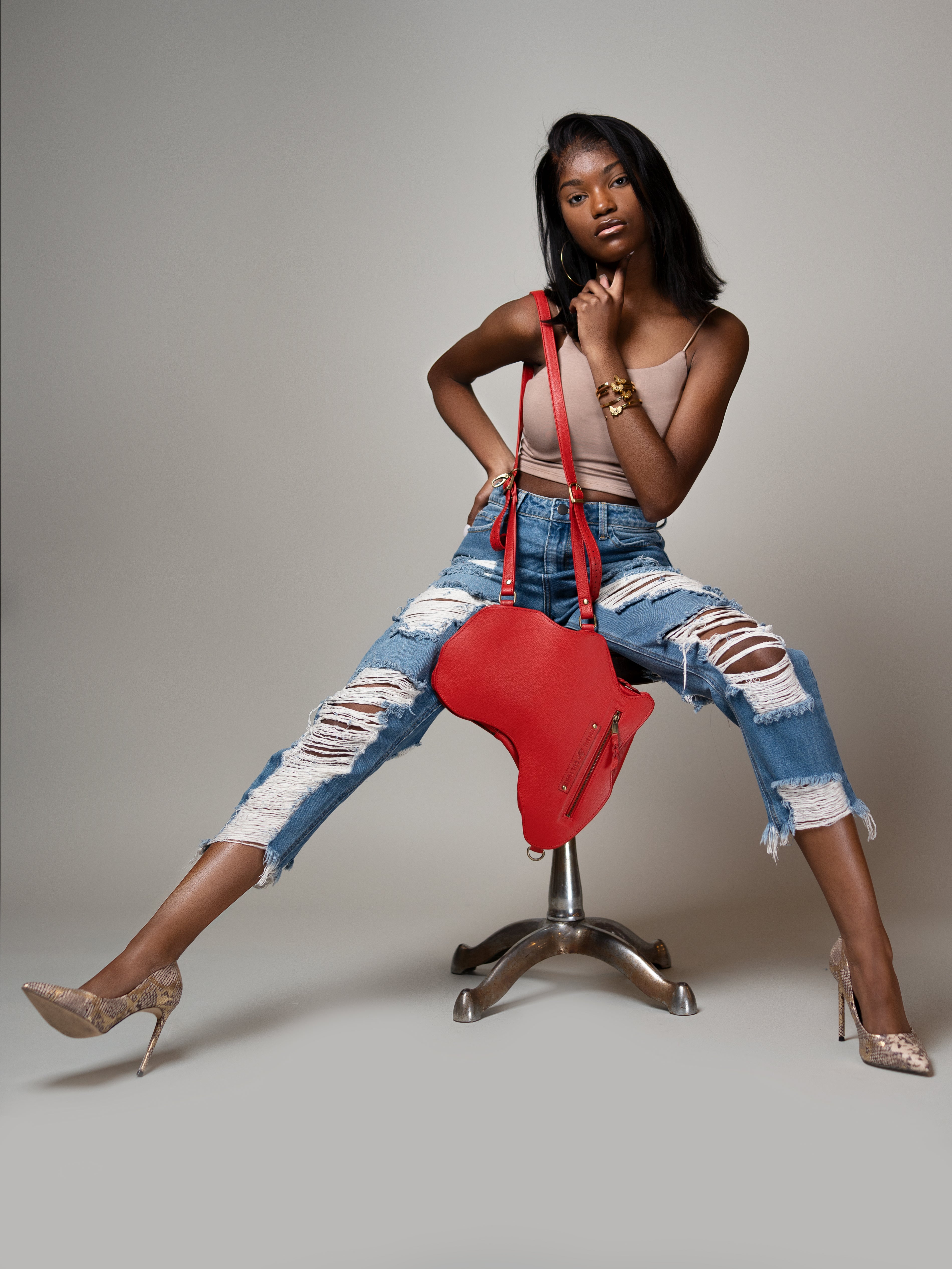 Africa Bag / Backpack- Red Leather(M) - SHOP | Orijin Culture