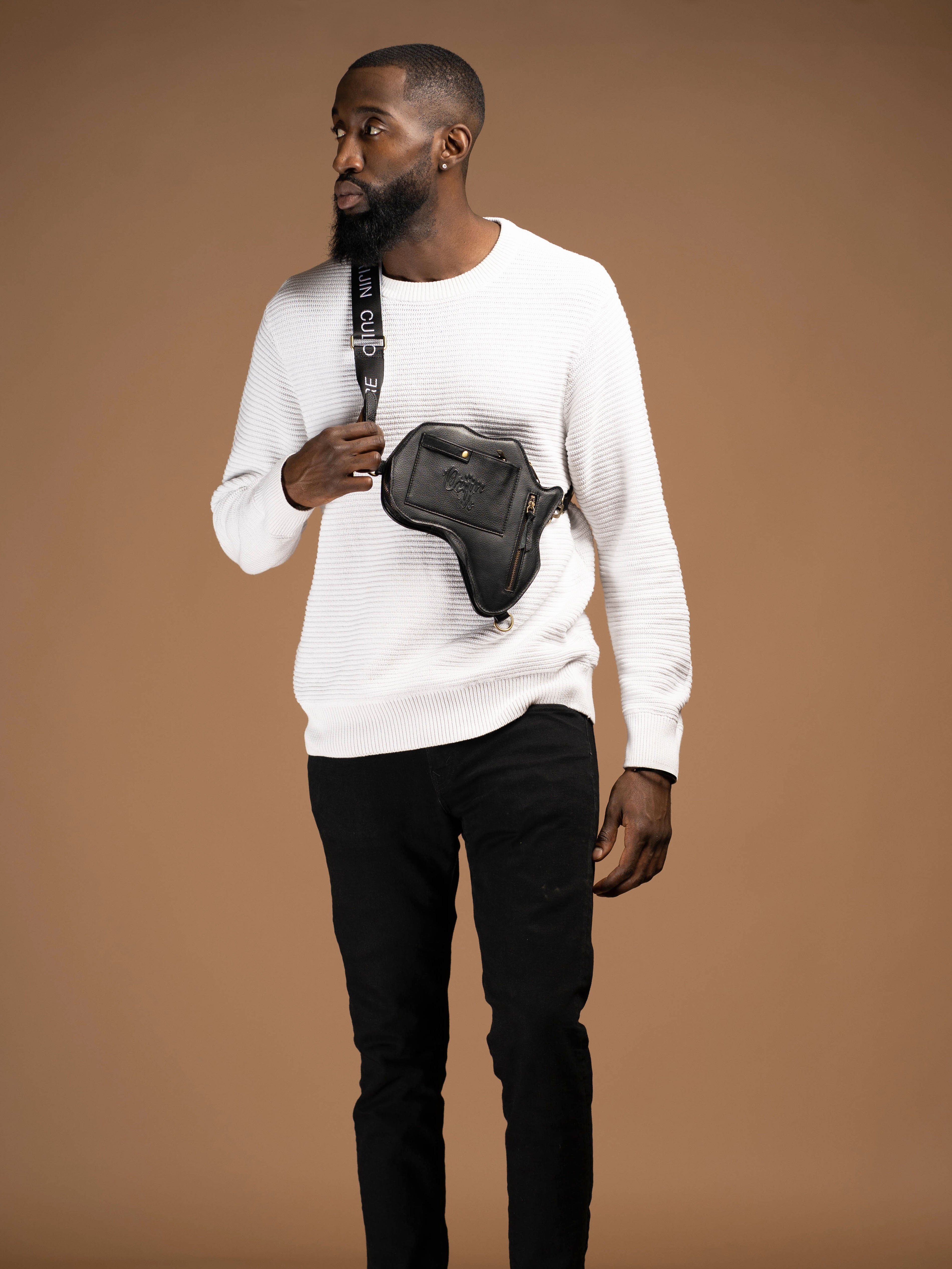 Africa Belt Bag - Black Leather - SHOP | Orijin Culture