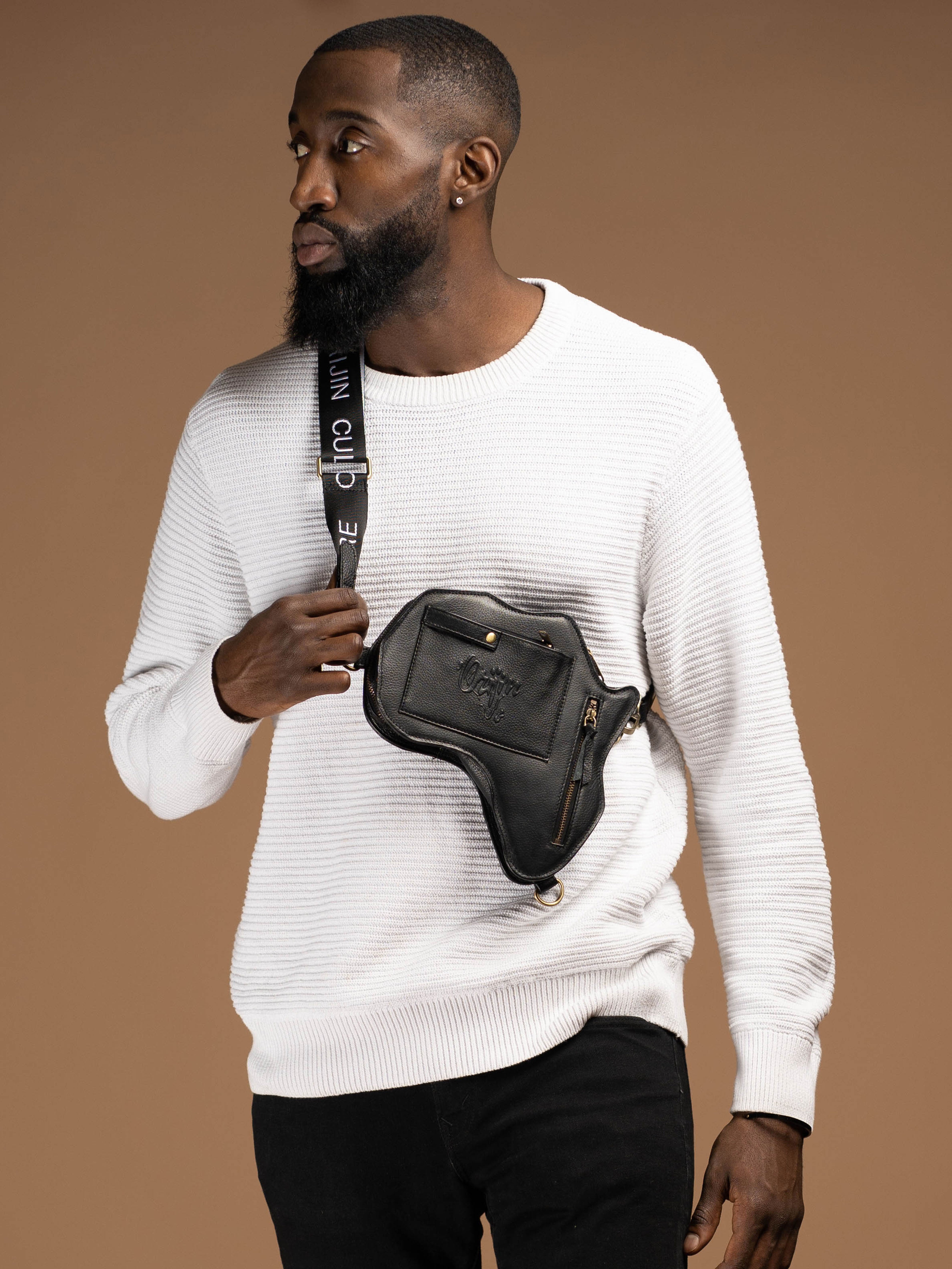 Africa Belt Bag - Black Leather - SHOP | Orijin Culture 