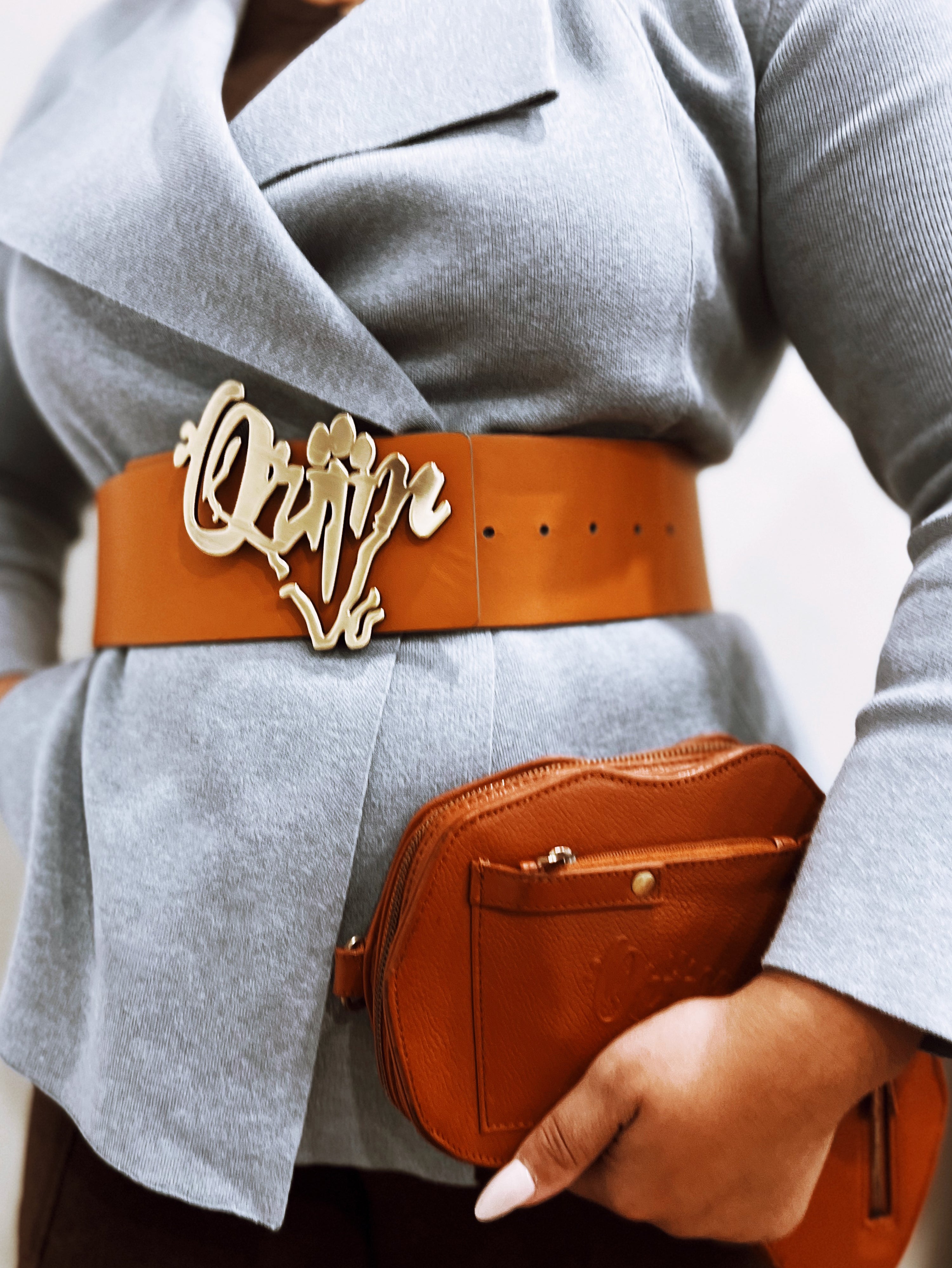 Orijin Logo Reversible Wide Leather Belt (Brown/Grey) - SHOP | Orijin Culture