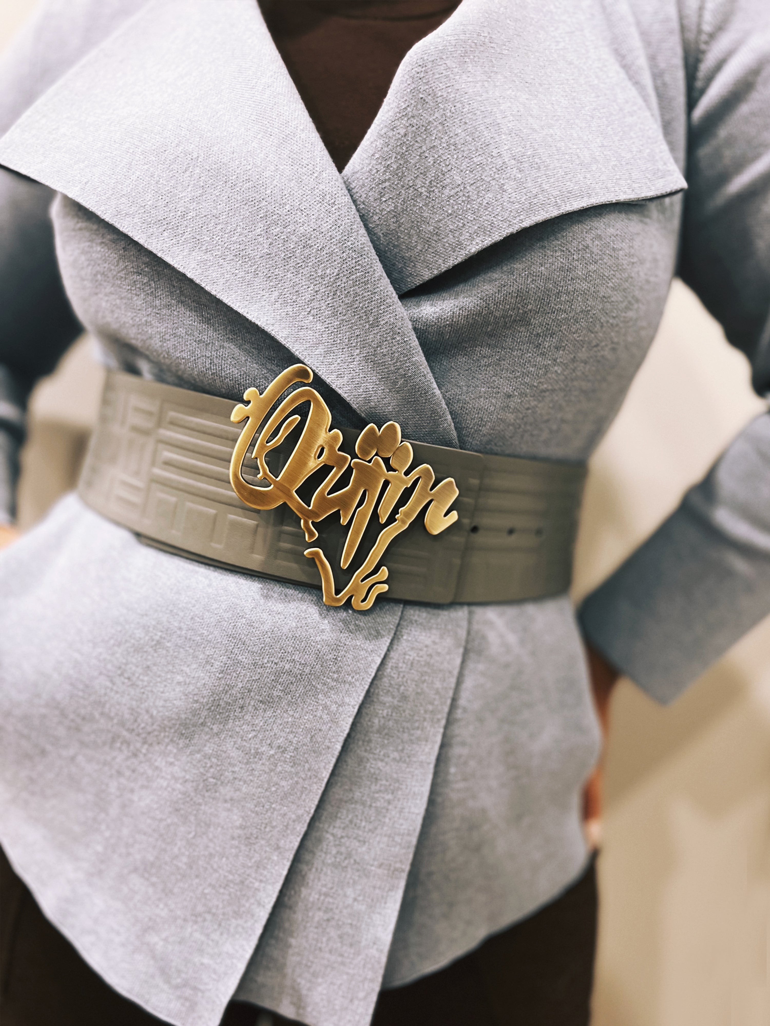 Orijin Logo Reversible Wide Leather Belt (Brown/Grey) - SHOP | Orijin Culture