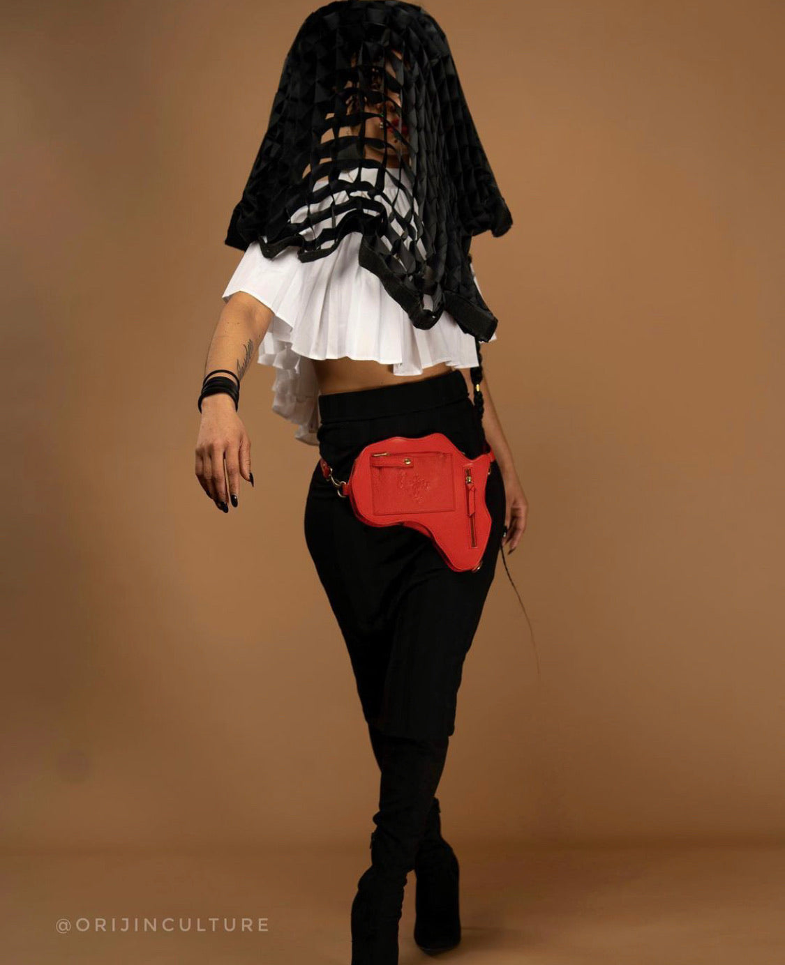Africa Fanny Pack/ CrossBody Bag - Red Leather - SHOP | Orijin Culture