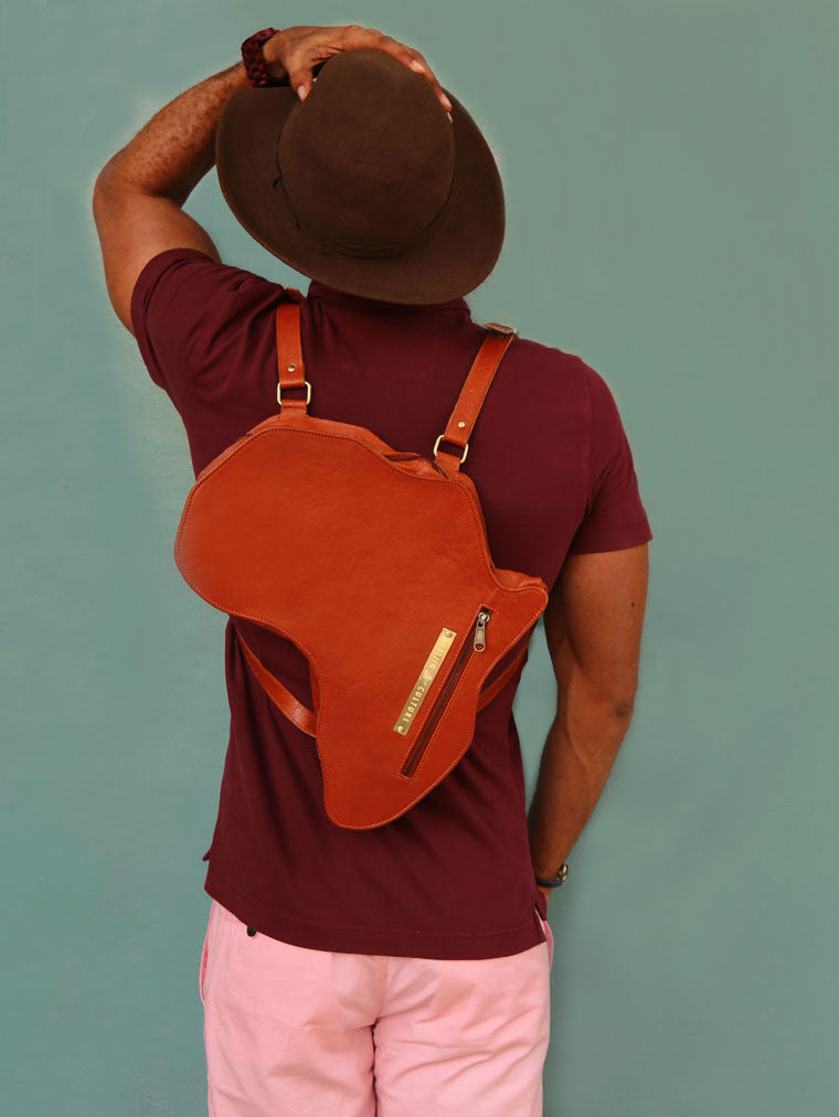 Africa Bag / Backpack- Brown Leather (L) | Alkebulan Collection - SHOP | Orijin Culture