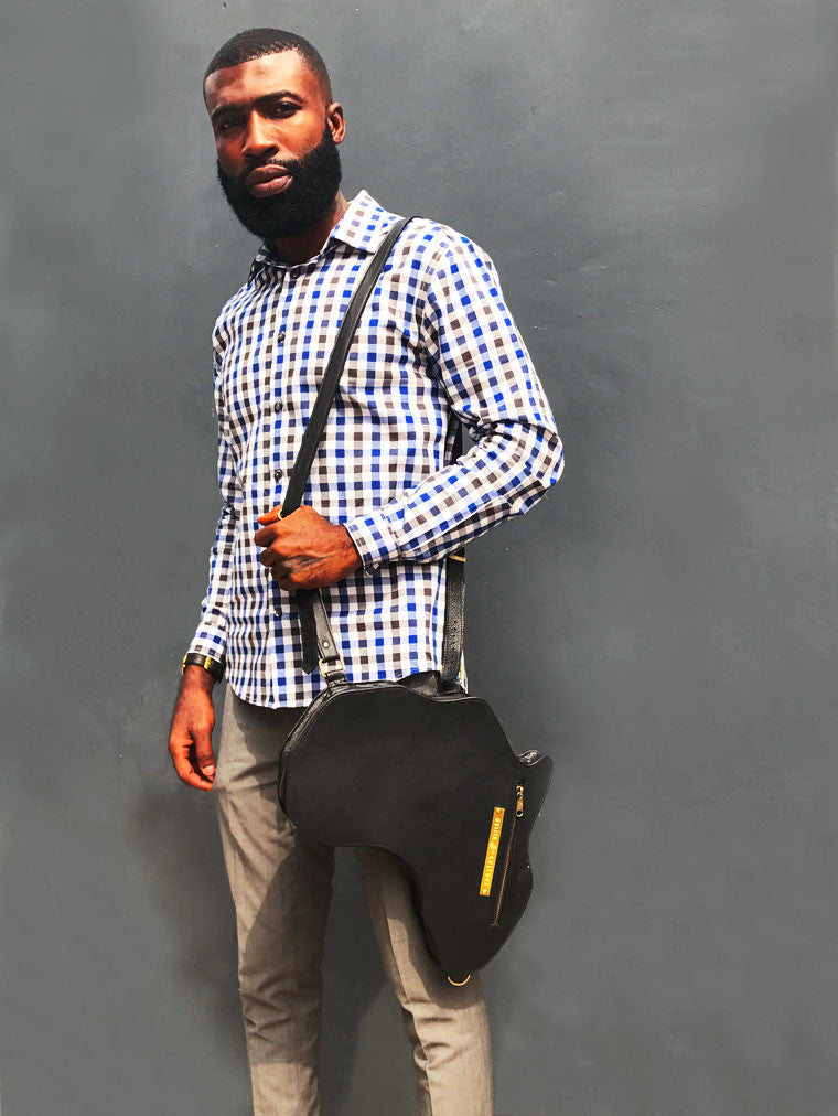 Africa Bag / Backpack - Black Leather (L) | Alkebulan Collection. - SHOP | Orijin Culture 