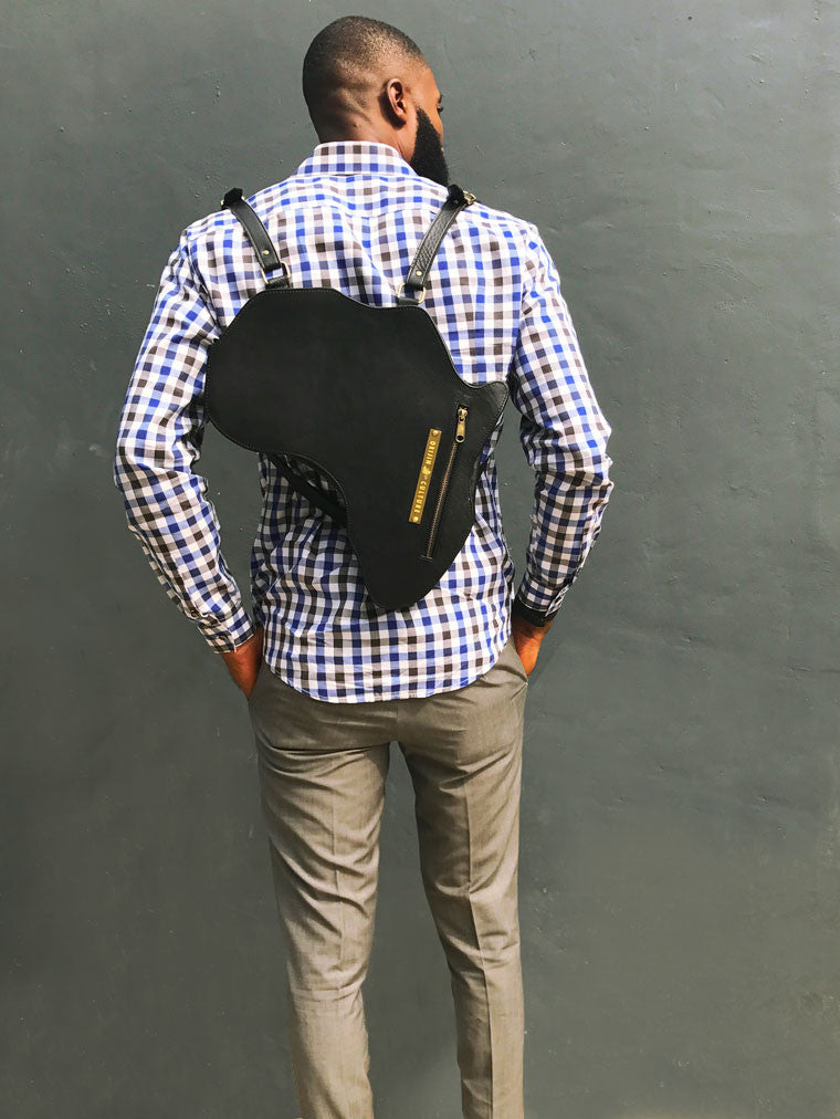 Africa Bag / Backpack - Black Leather (L) | Alkebulan Collection. - SHOP | Orijin Culture 