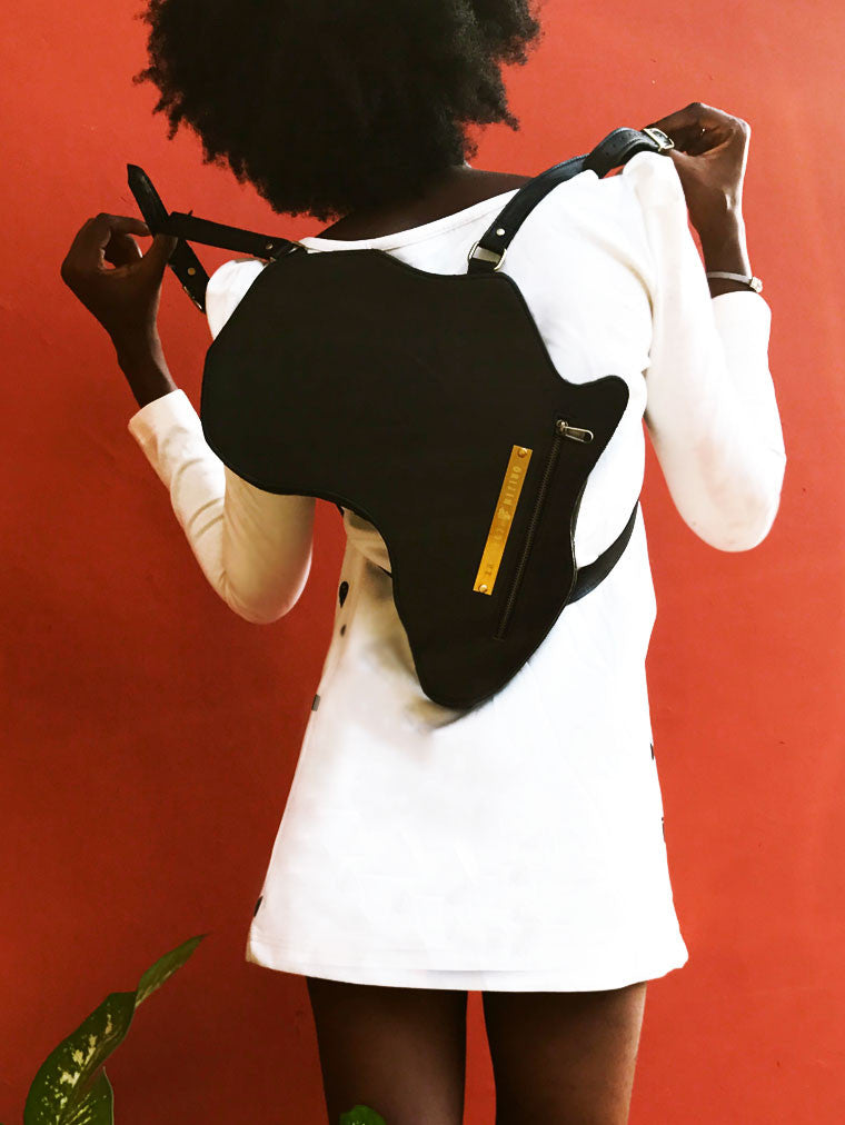 Africa Bag / Backpack - Black Leather (M) | Alkebulan Collection - SHOP | Orijin Culture 