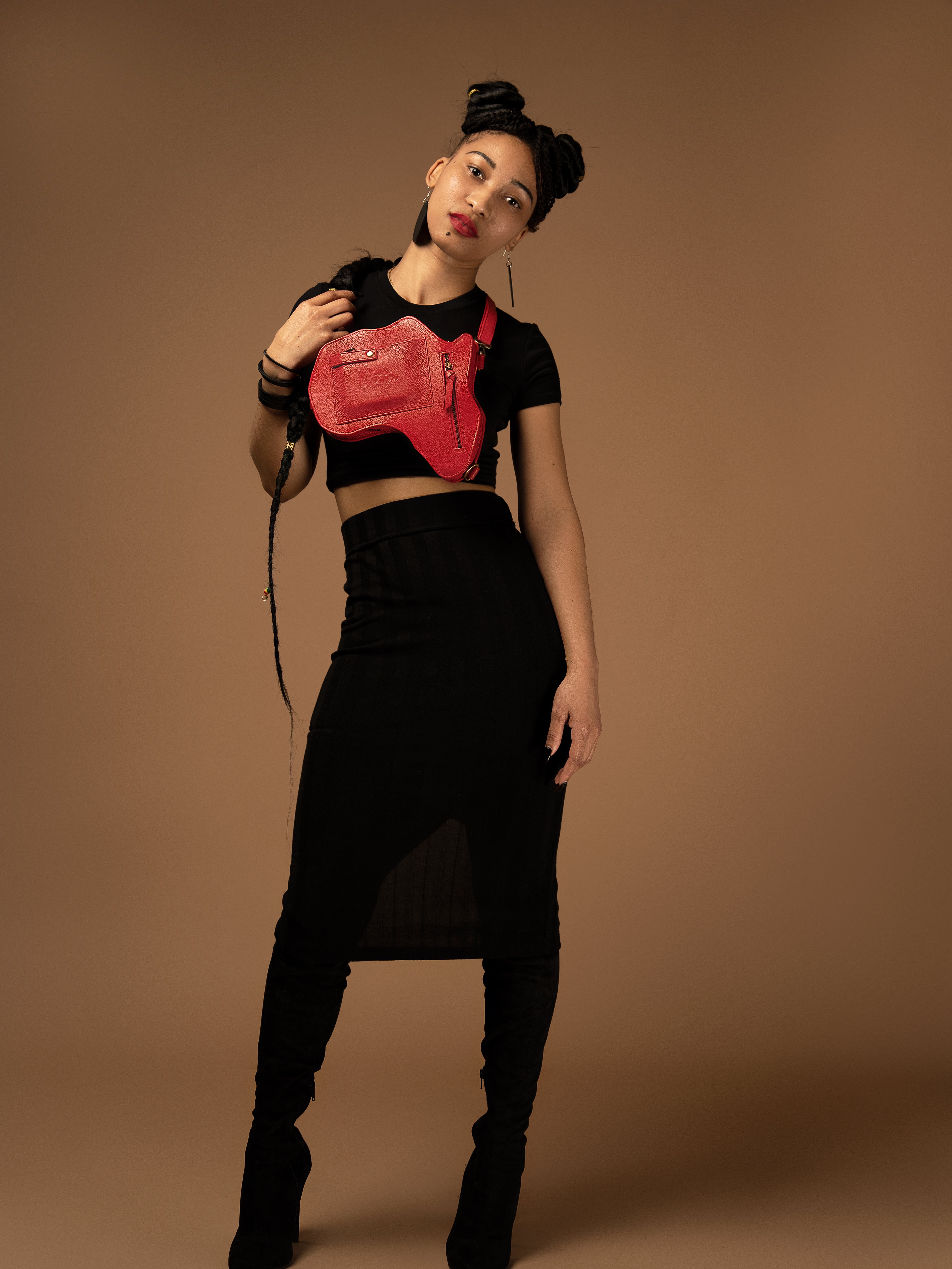 Africa Fanny Pack/ CrossBody Bag - Red Leather - SHOP | Orijin Culture