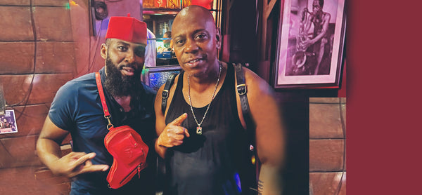Dave Chappelle receives his AFRICA BAG from Archyn Orijin in Ghana