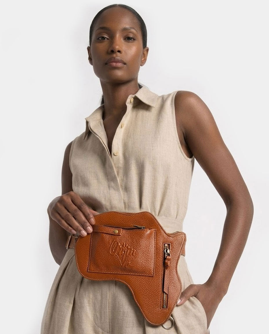 Africa Fanny Pack/ CrossBody Bag- Brown Leather