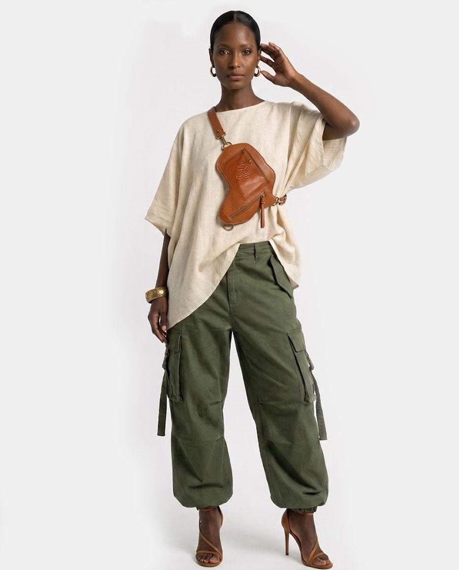 Africa Fanny Pack/ CrossBody Bag- Brown Leather