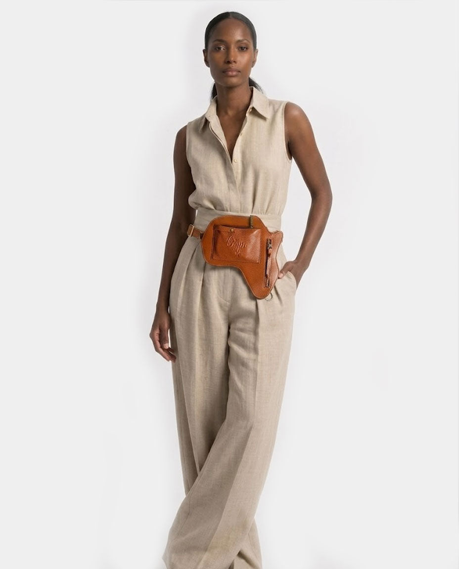 Africa Fanny Pack/ CrossBody Bag- Brown Leather