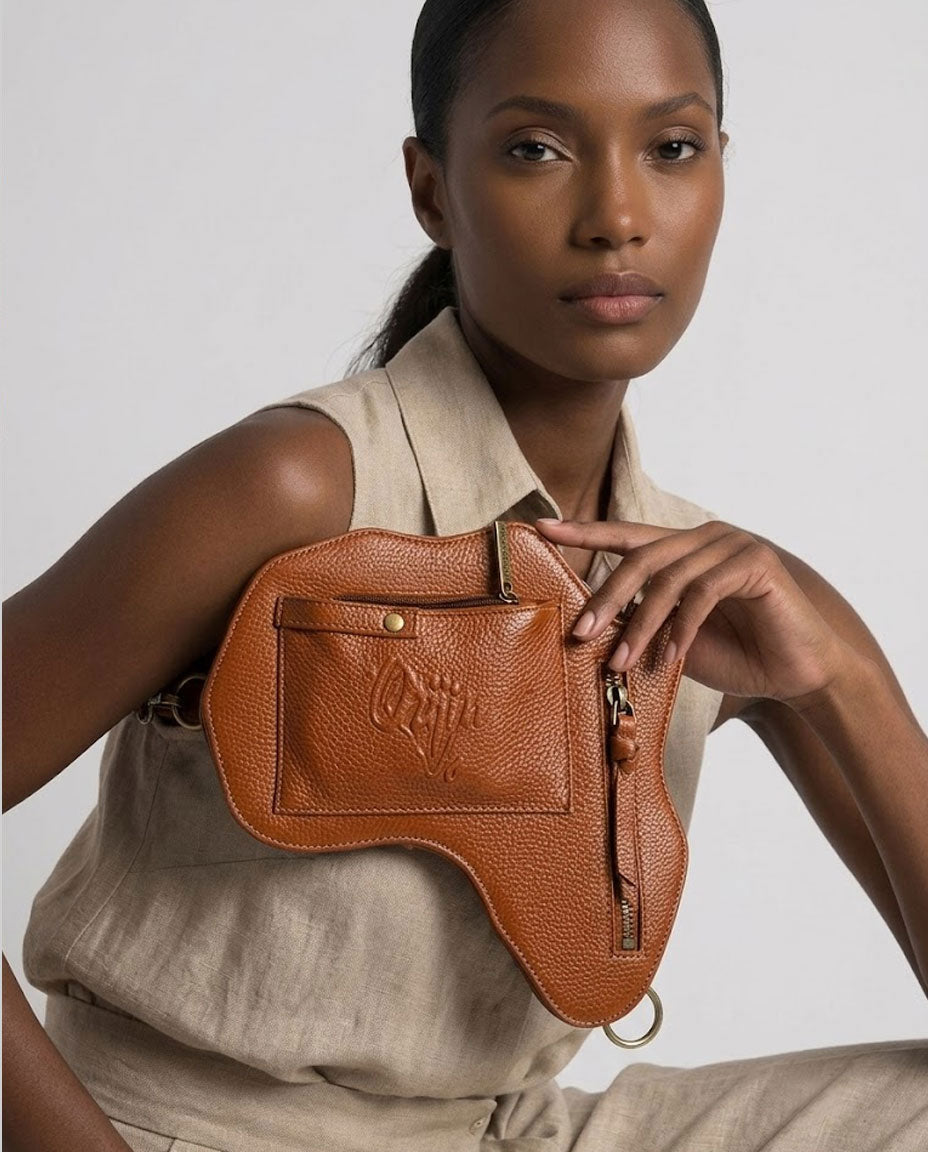 Africa Fanny Pack/ CrossBody Bag- Brown Leather