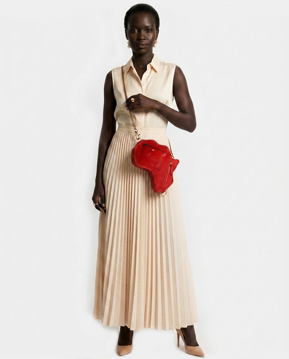 Africa Fanny Pack/ CrossBody Bag - Red Leather