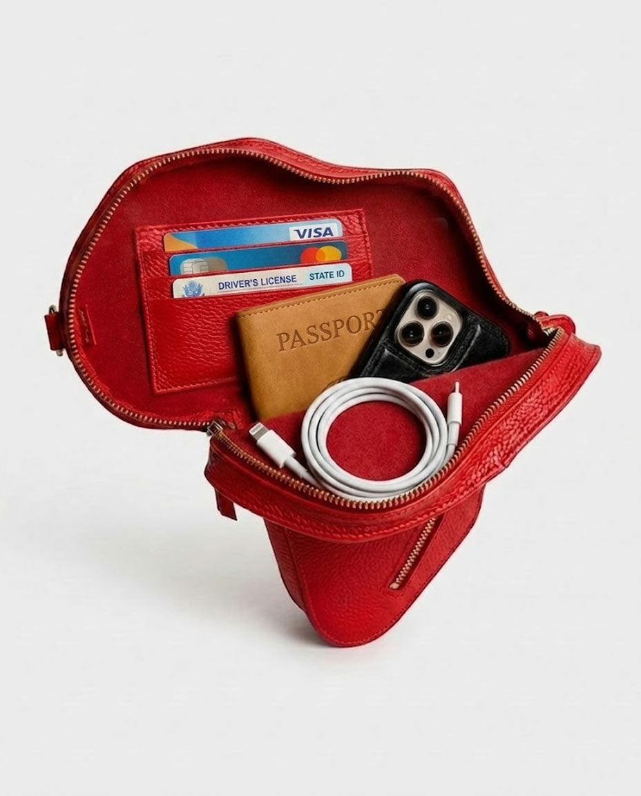 Africa Fanny Pack/ CrossBody Bag - Red Leather