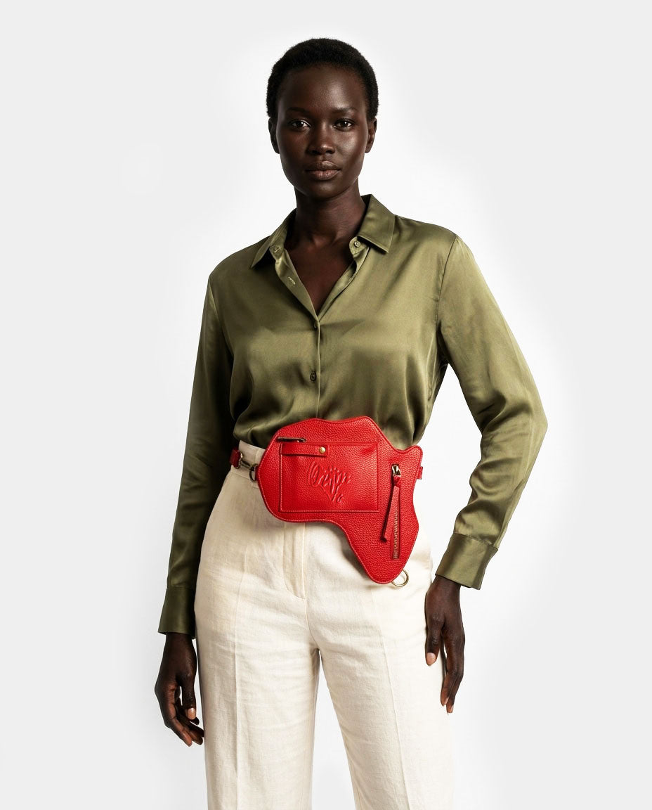 Africa Fanny Pack/ CrossBody Bag - Red Leather